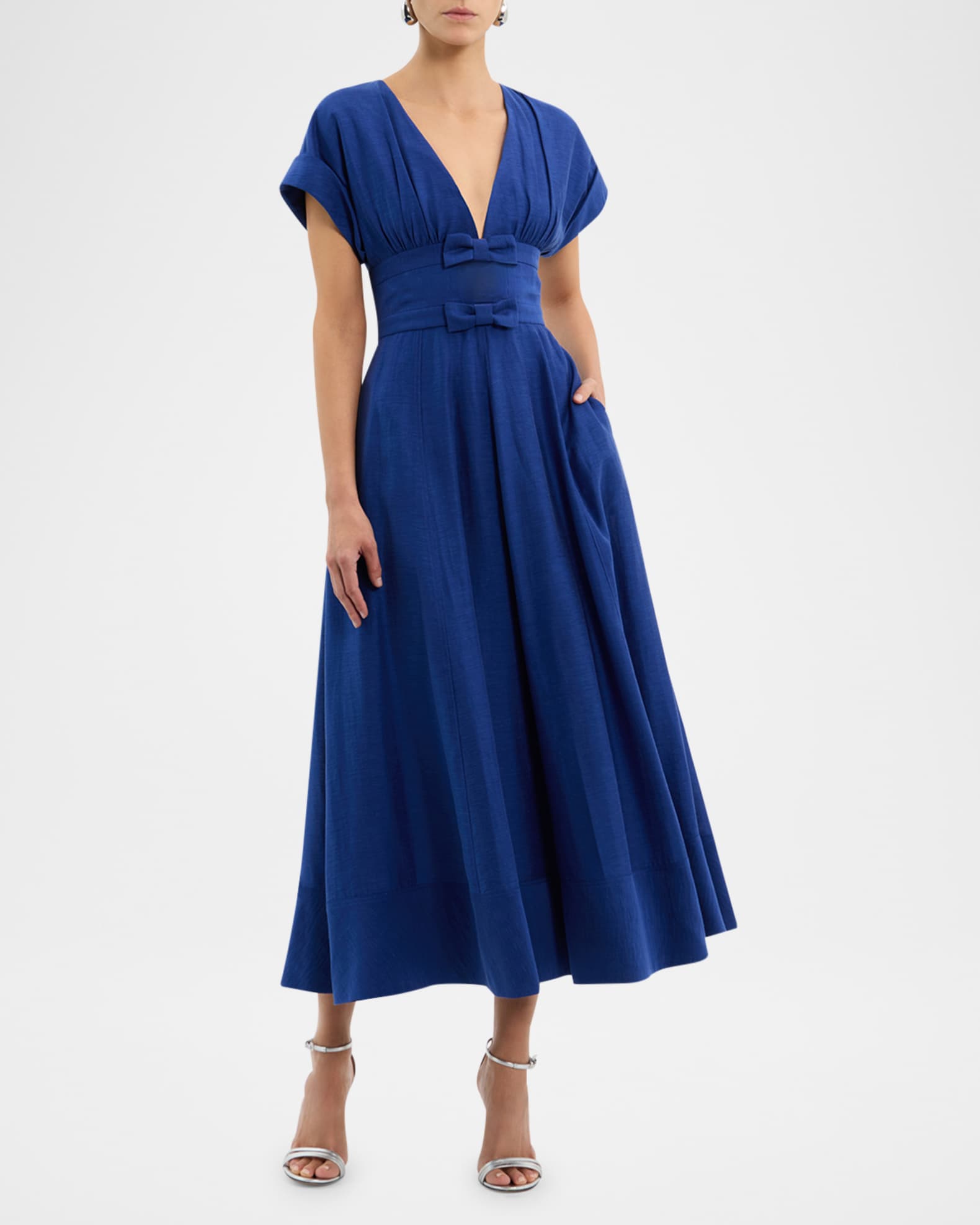 Cera Deep V-Neck Bow Midi Dress 1