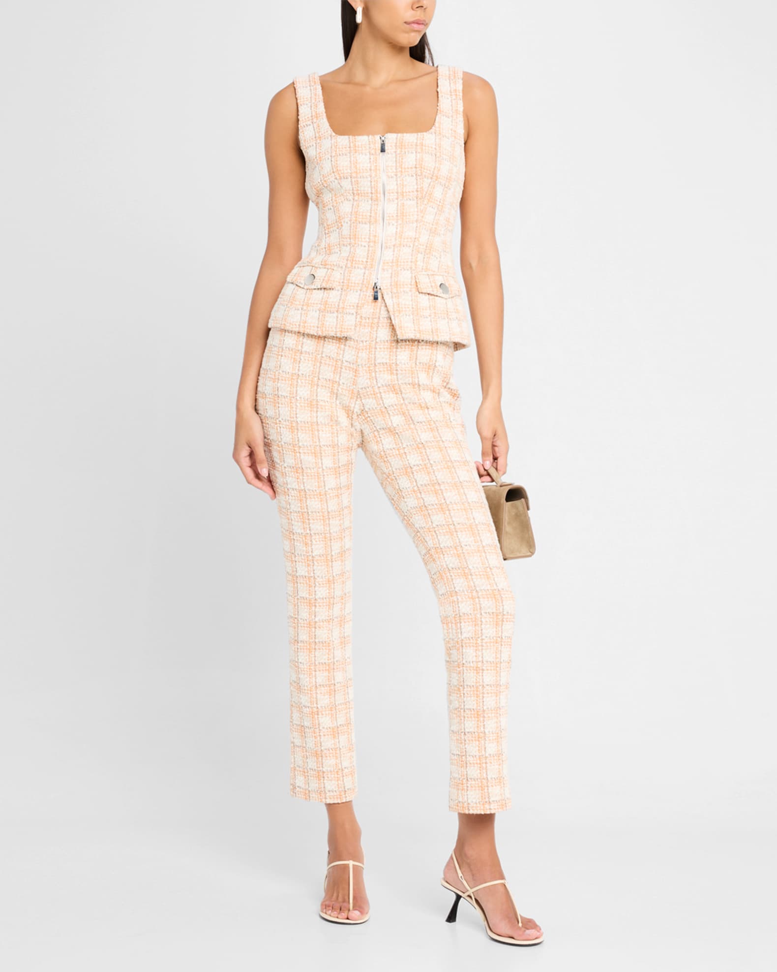 Alicia Zip-Front Tweed Vest 1