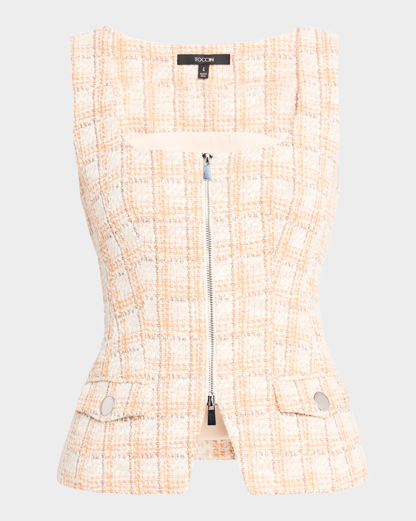 Alicia Zip-Front Tweed Vest 0