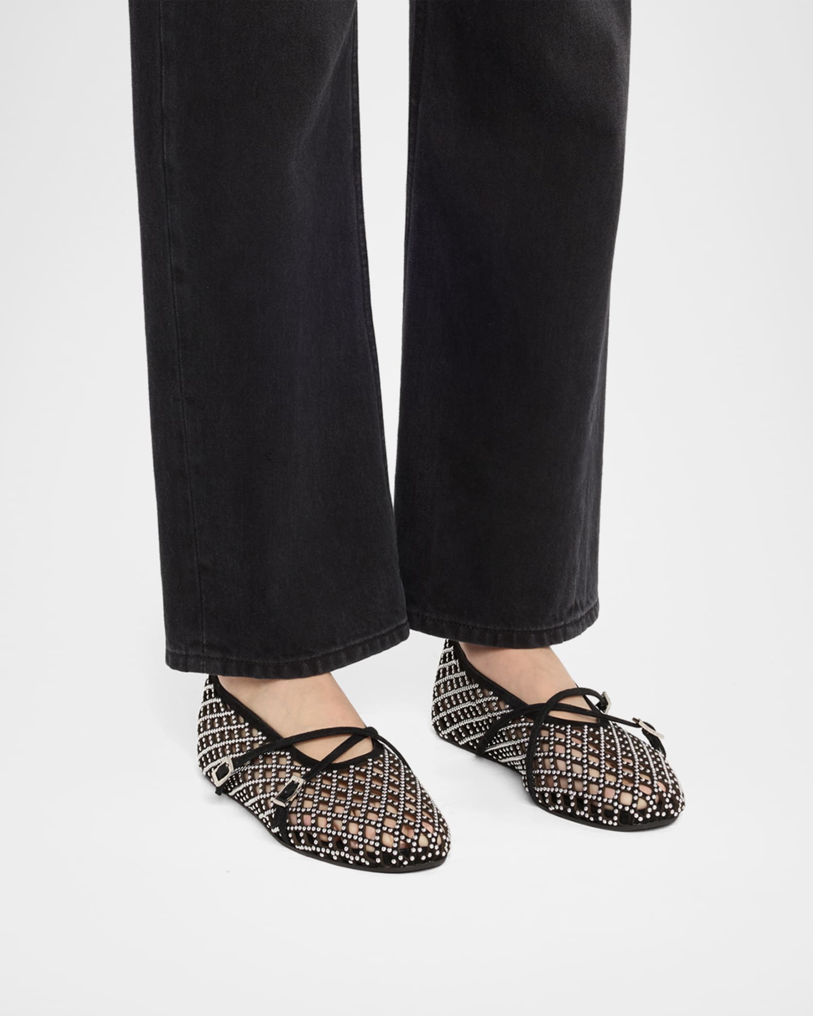 Sparkle Mesh Net Suede Ballerina Flats 1