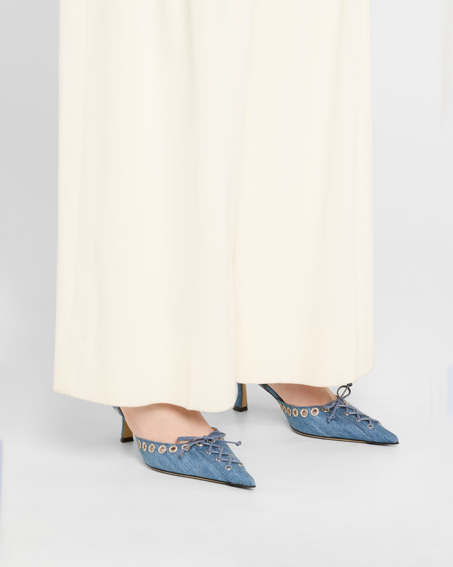 Crystalized Corset Denim Slingback Pumps 1