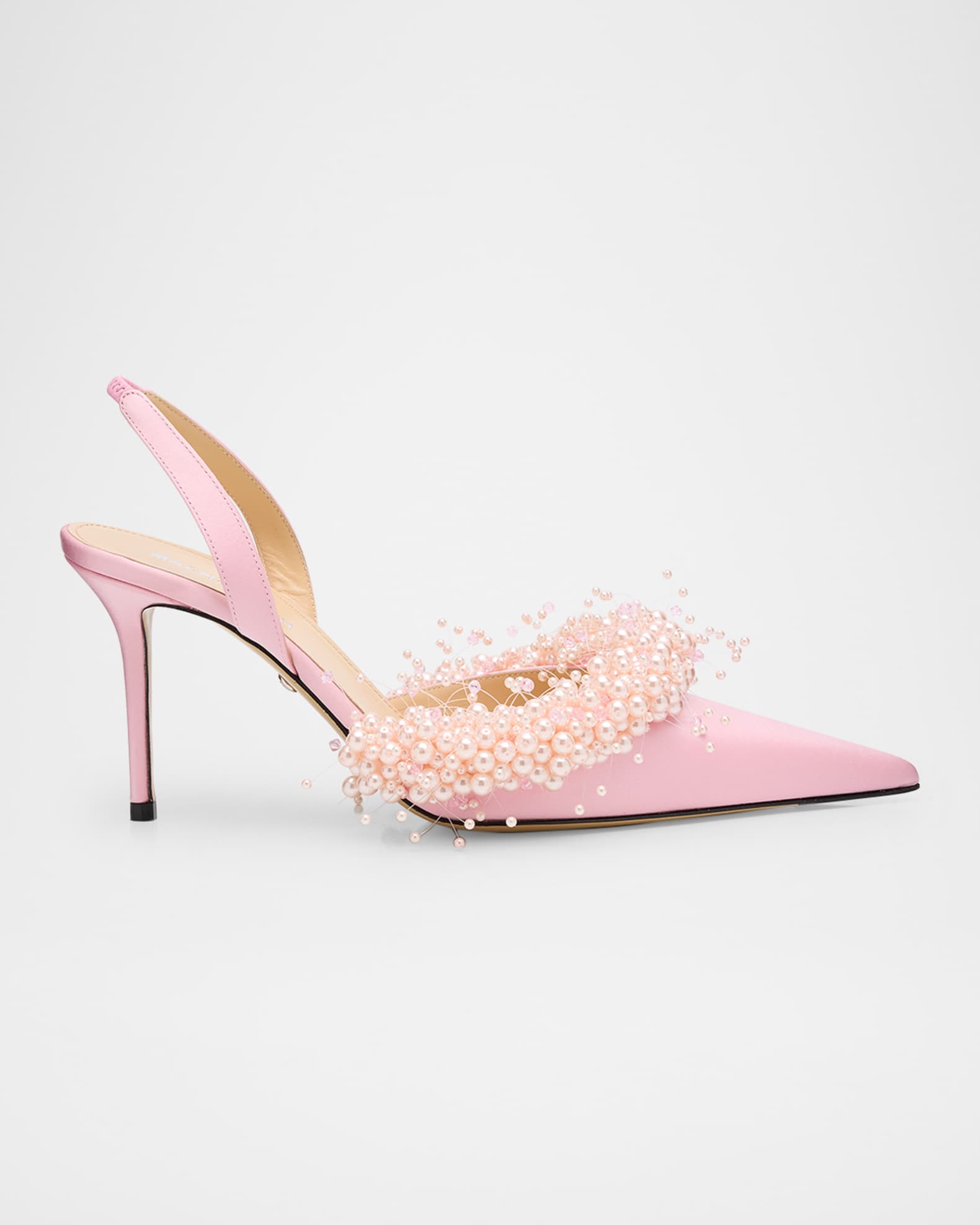 Floating Pearly Satin Slingback Pumps 0