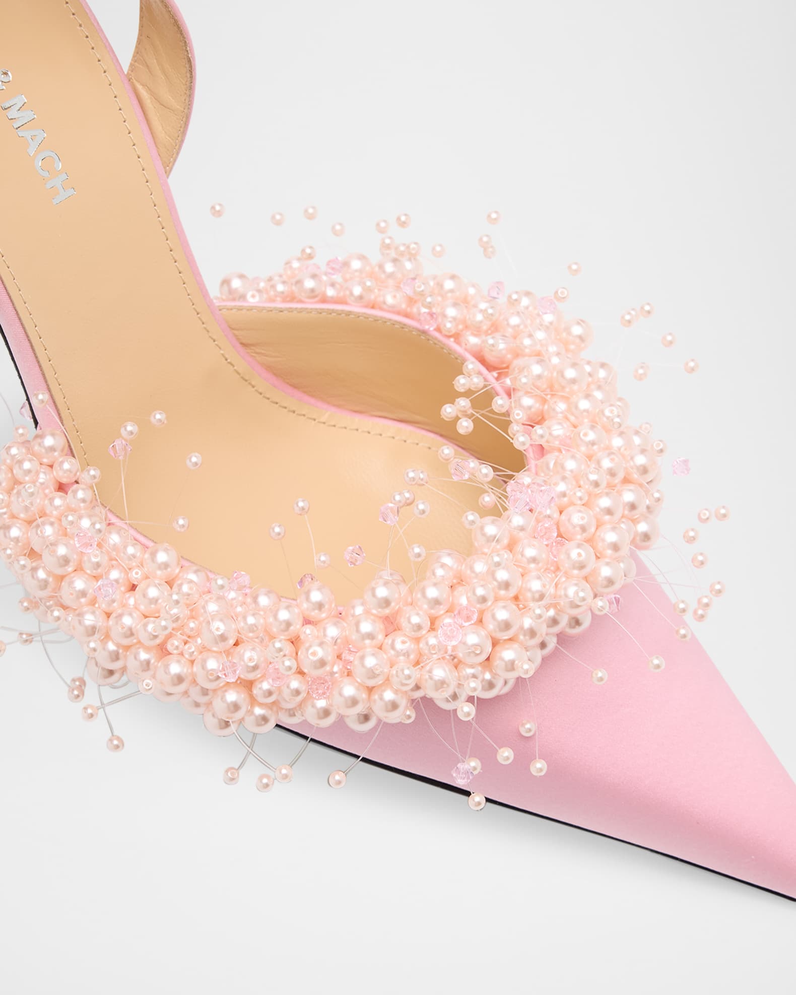 MACH & MACH Floating Pearly Satin Slingback Pumps | Neiman