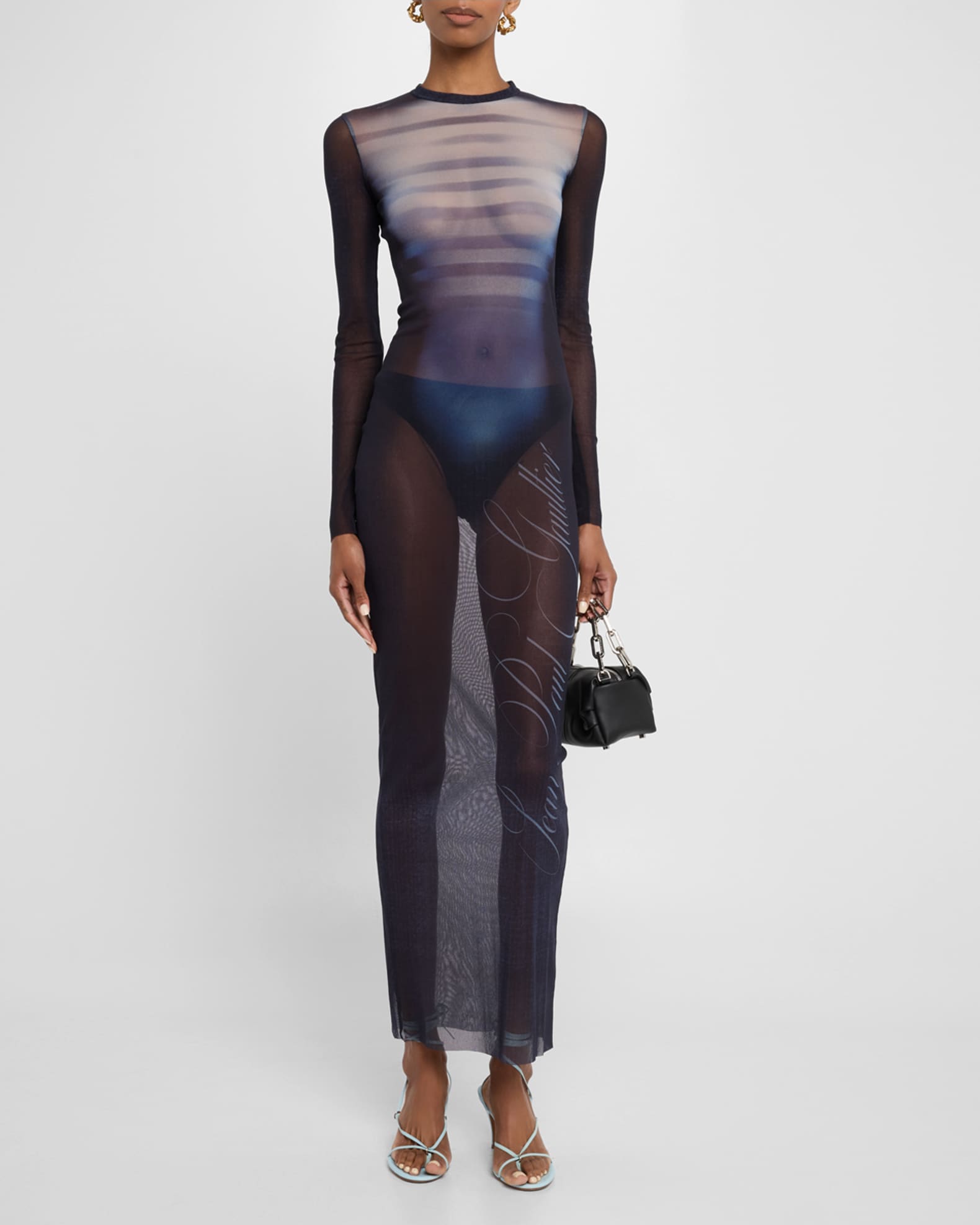 Le Male Printed Mesh Long-Sleeve Maxi Dress 1