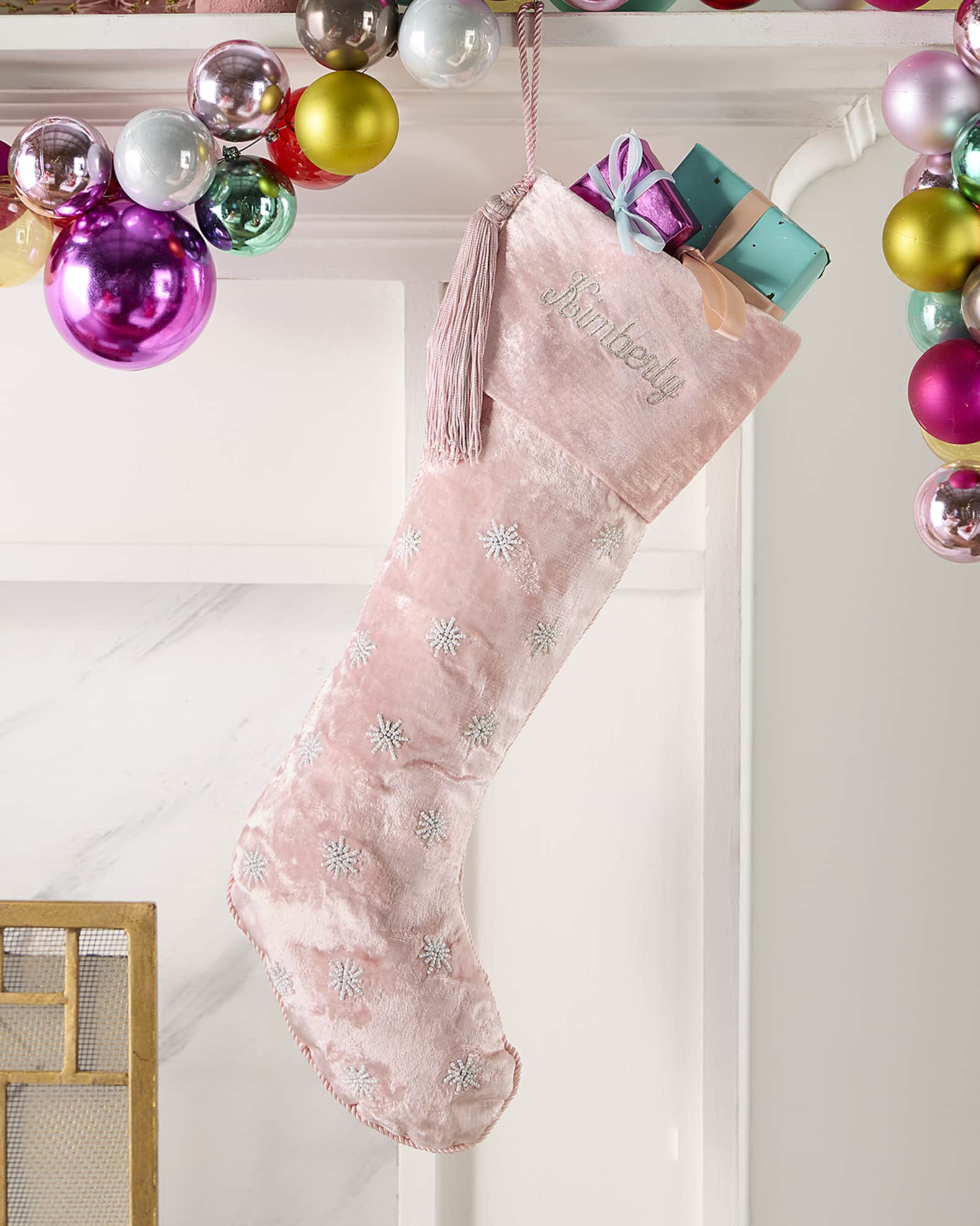 Sudha Pennathur Beaded Snowflakes Velvet Christmas Stocking