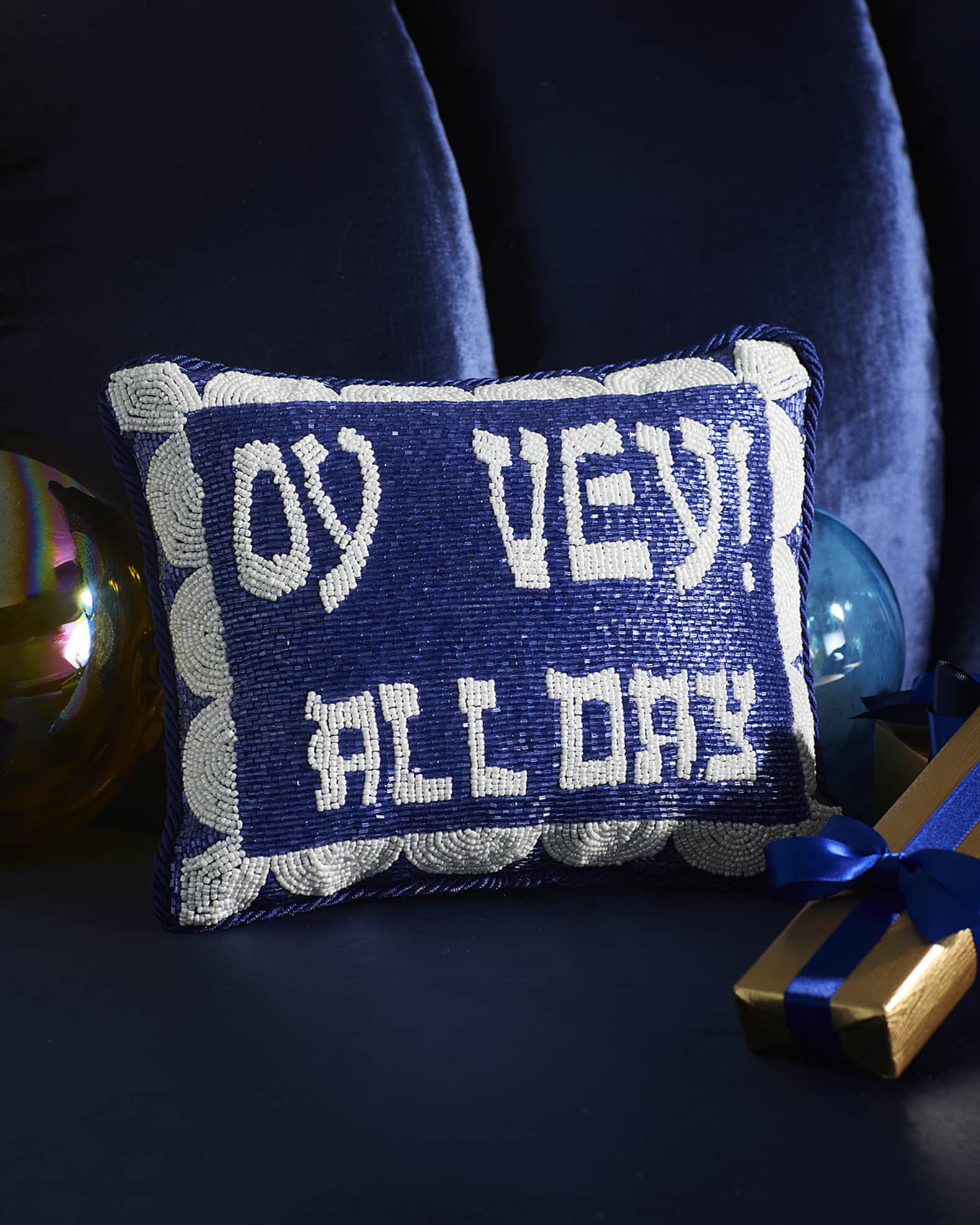 Oy Vey All Day Beaded Hanukkah Pillow, 8" x 10" 0