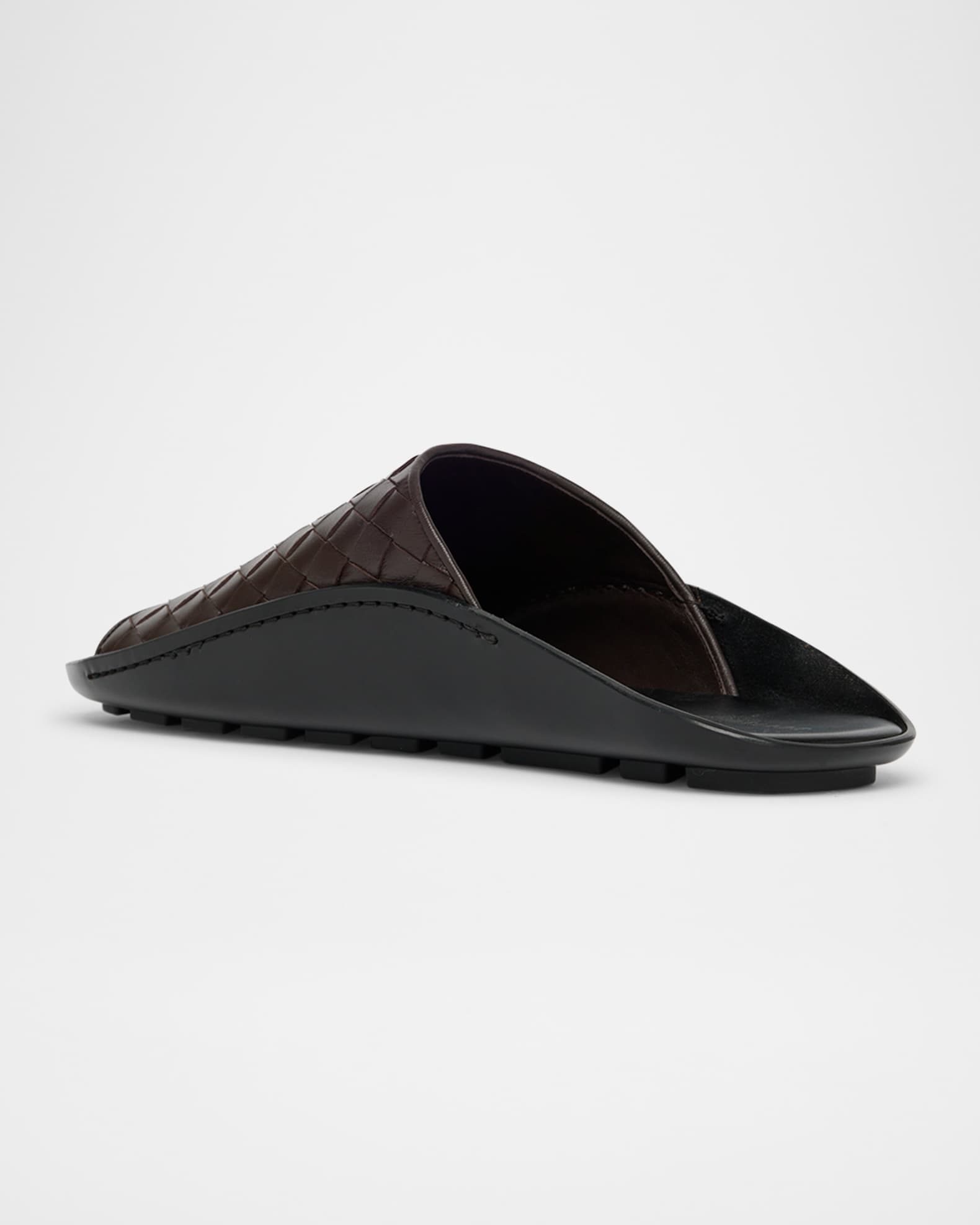 ＊Bottega Veneta＊ Brown Leather Wave Slippers Bottega Veneta Men's Wave Intrecciato Leather Slide Sandals