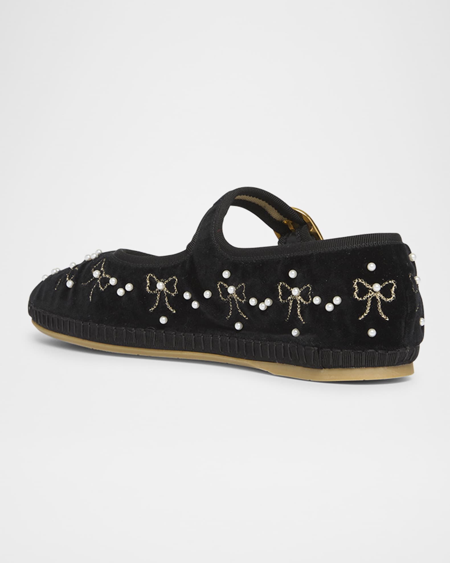 Endouce Bow Velvet Mary Jane Ballerina Flats 1