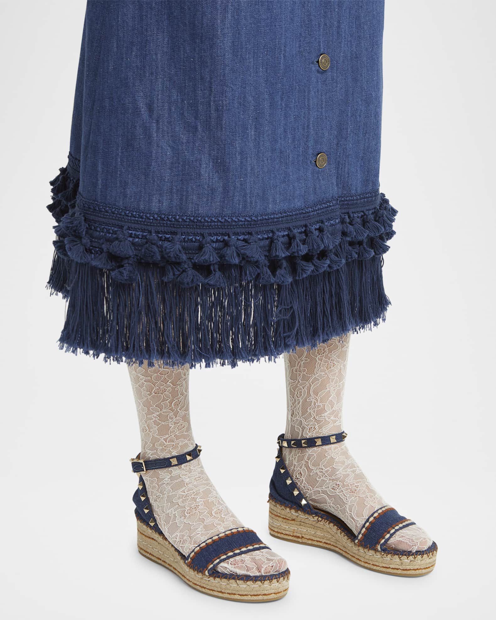 Rockstud Denim Wedge Espadrille Sandals 1