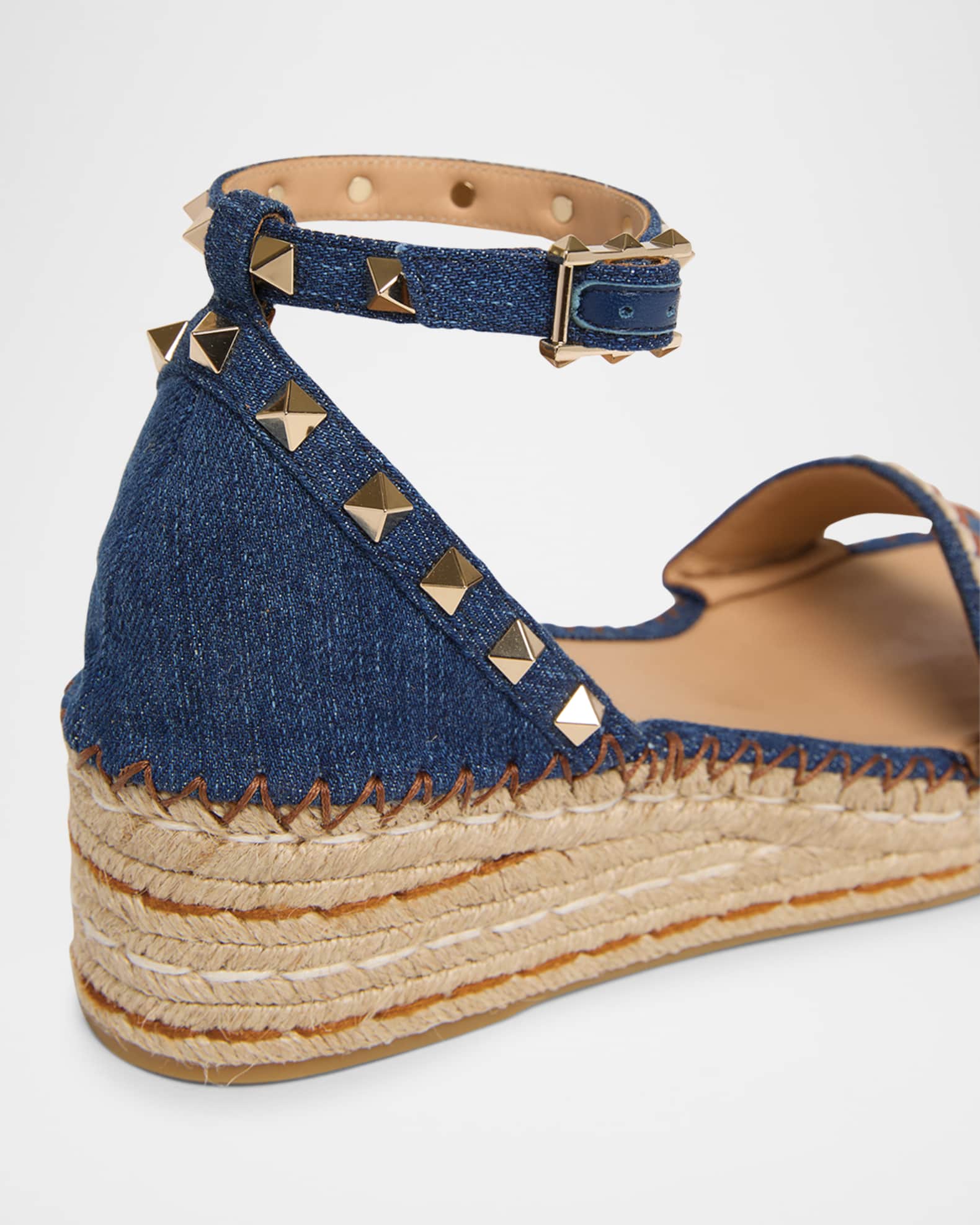 ヴァレンティノ レザーエスパドリーユ 41 Valentino Garavani Rockstud Leather Ankle-Strap Espadrilles