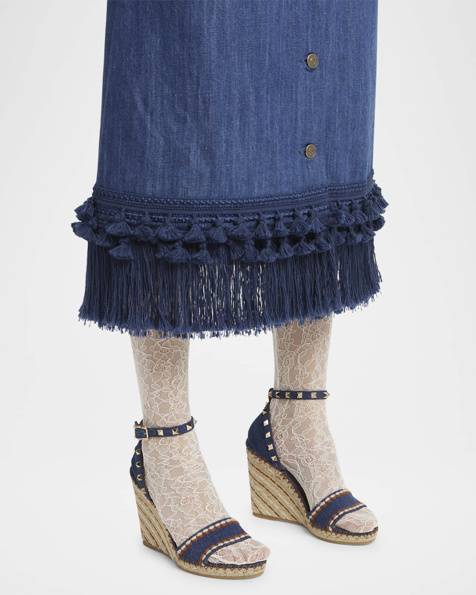 Rockstud Denim Wedge Espadrille Sandals 1