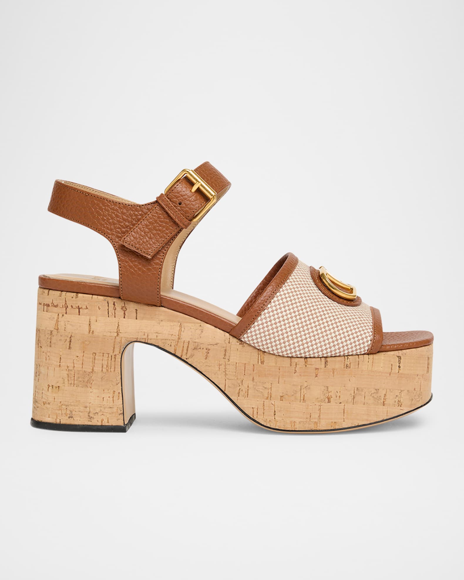 VLogo Signature Canvas and Leather Platform Sandals 0