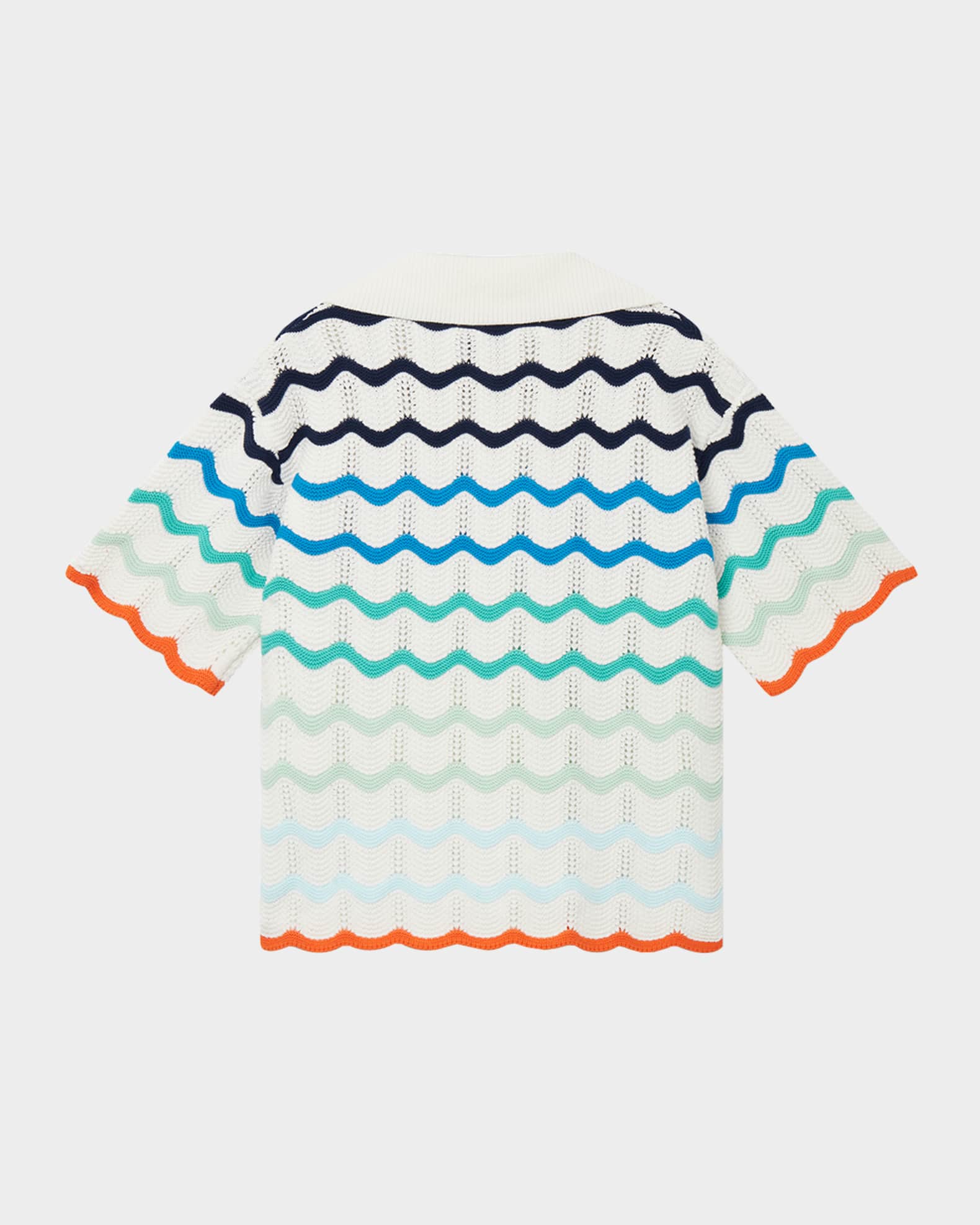 Boy's Crochet Wave Stripe Short-Sleeve Shirt, Size 3T-14 1