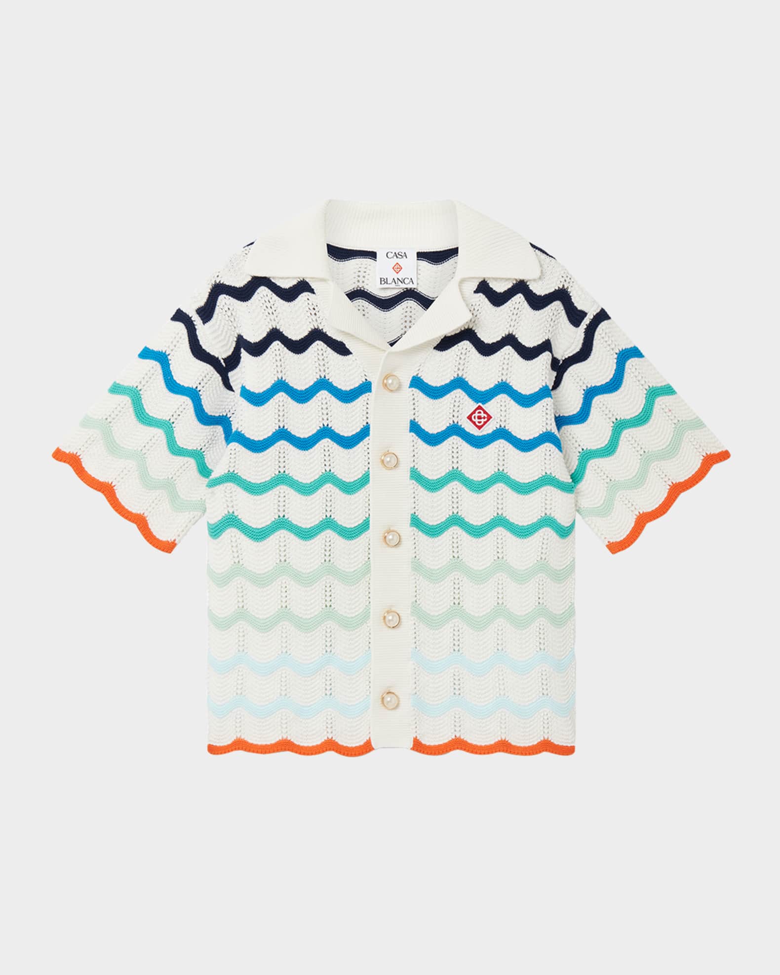 Boy's Crochet Wave Stripe Short-Sleeve Shirt, Size 3T-14 0