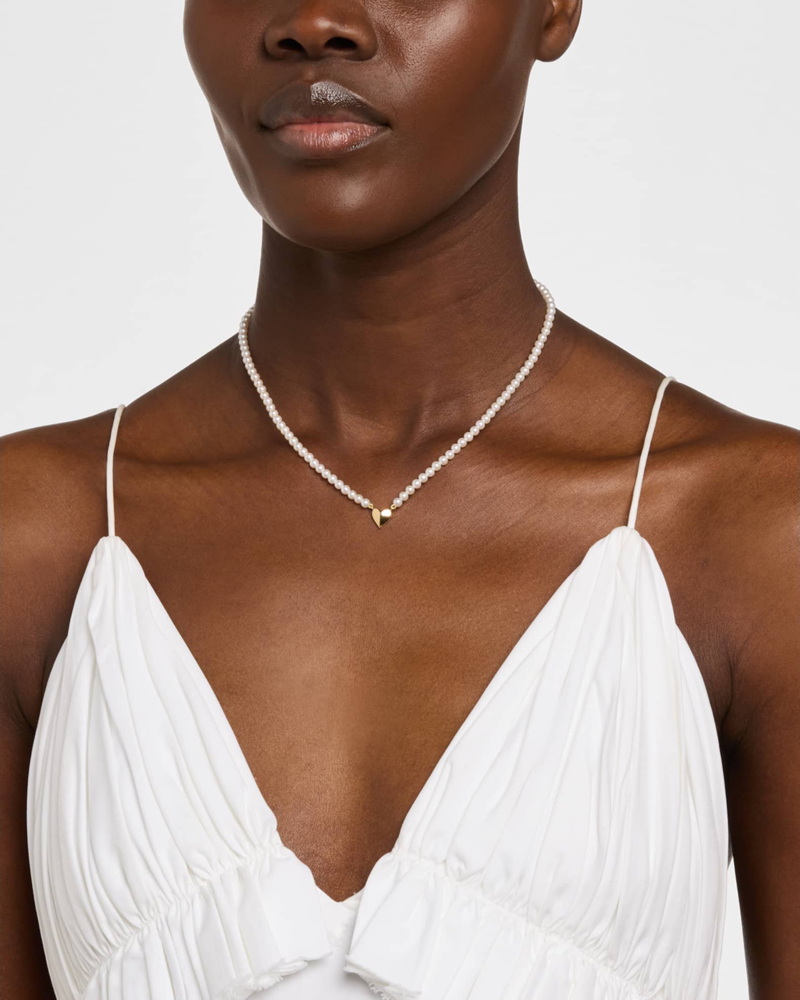 Folding Heart Pearl Strand Necklace 1