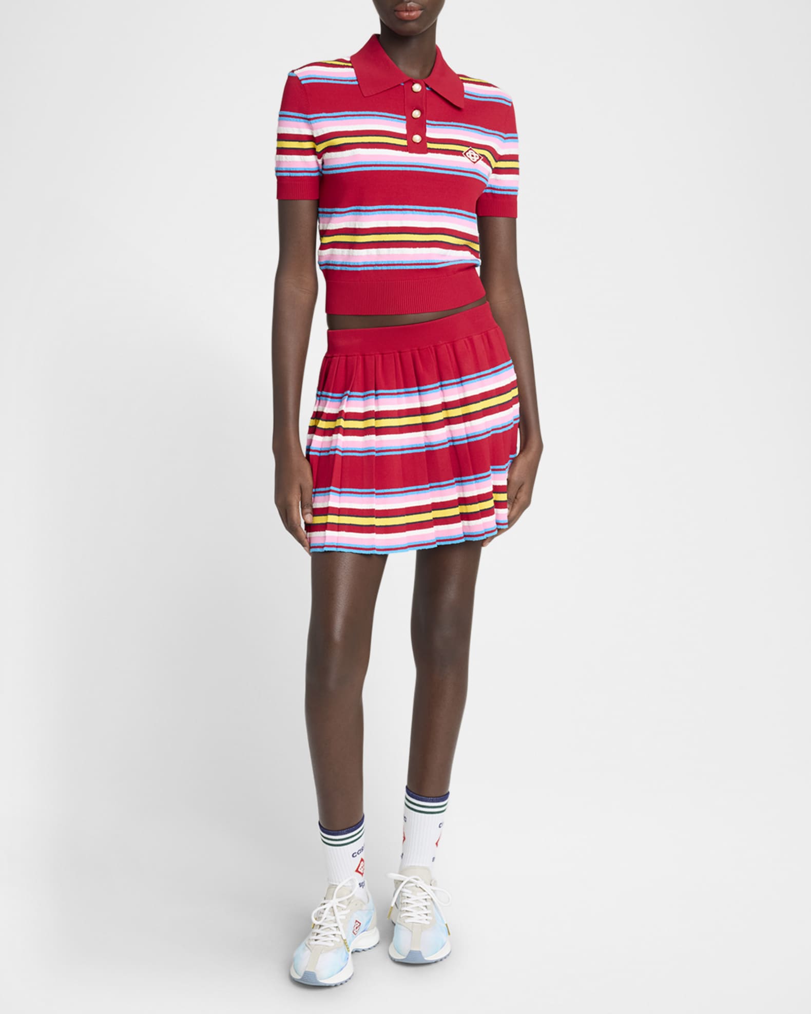 Striped Polo Logo Patch Crop Top 1