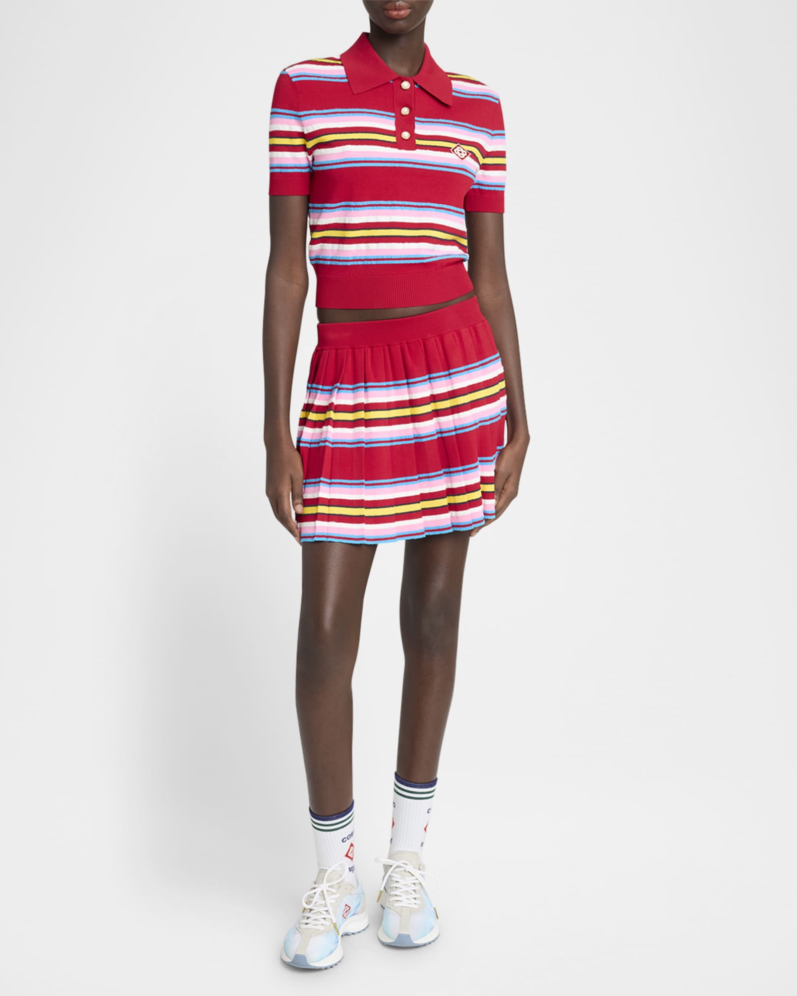 Stripe Pleated Logo Patch Mini Skirt 1