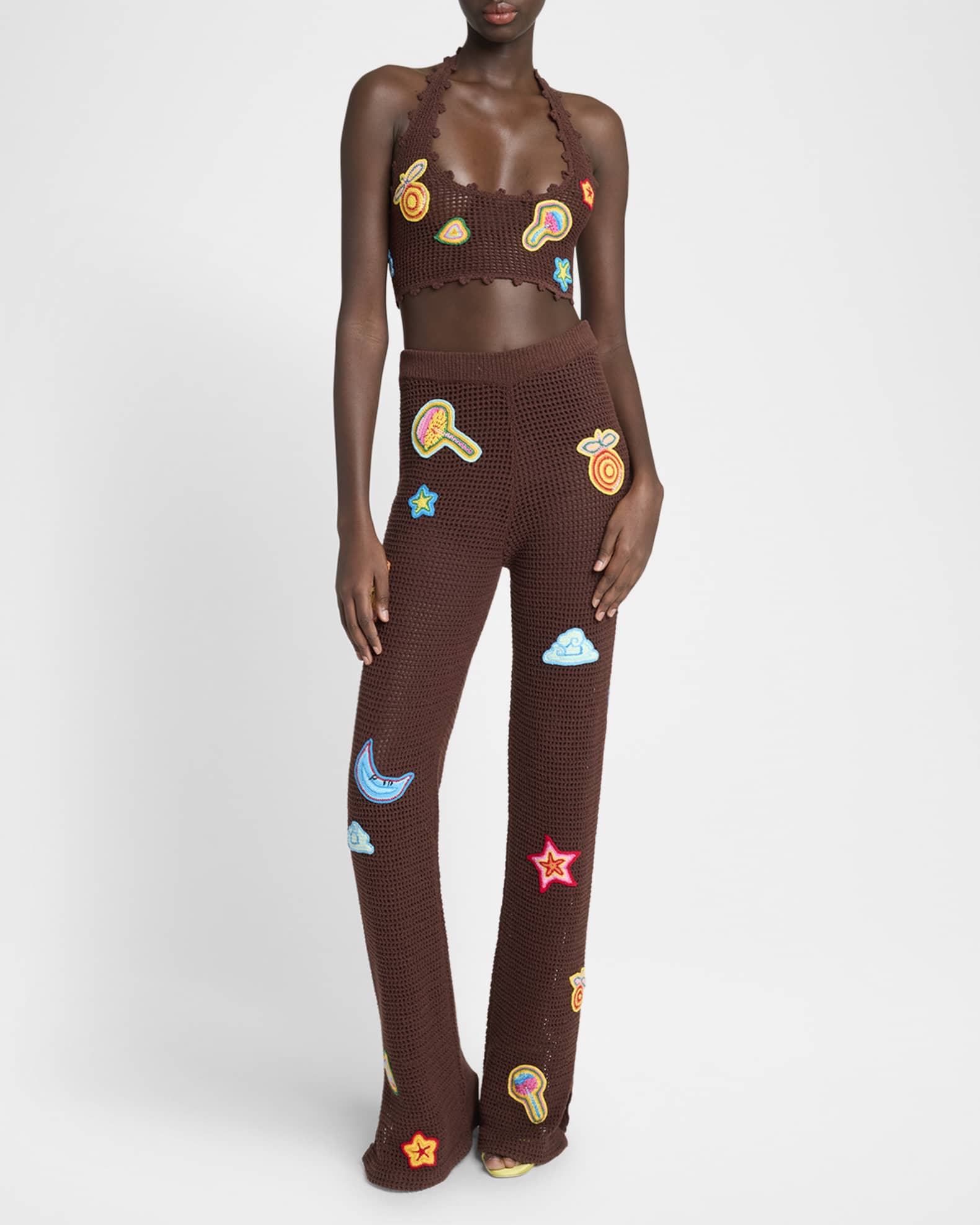 Crochet Flared Trousers with Patches 1