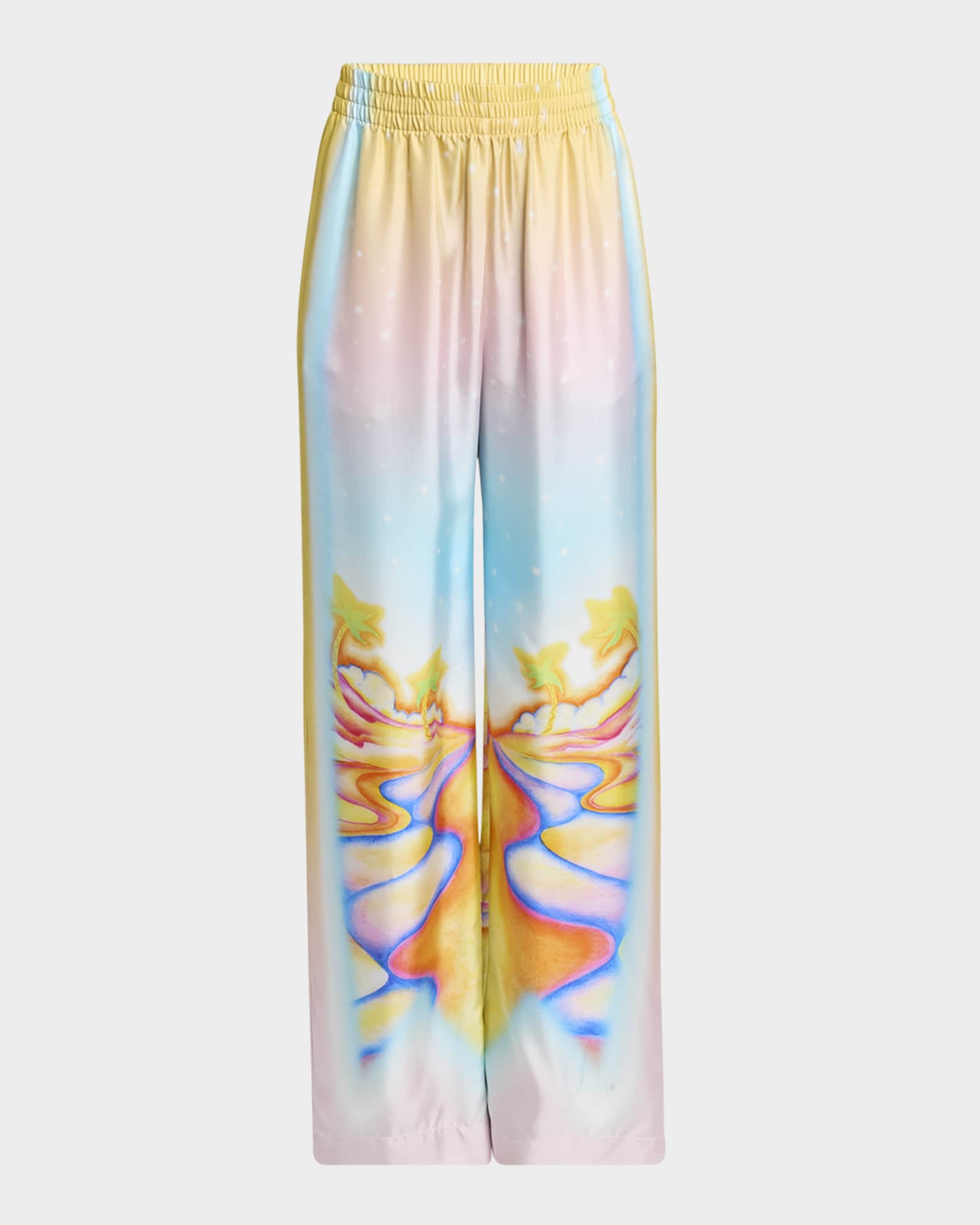Printed Silk Wide-Leg Drawstring Trousers 0