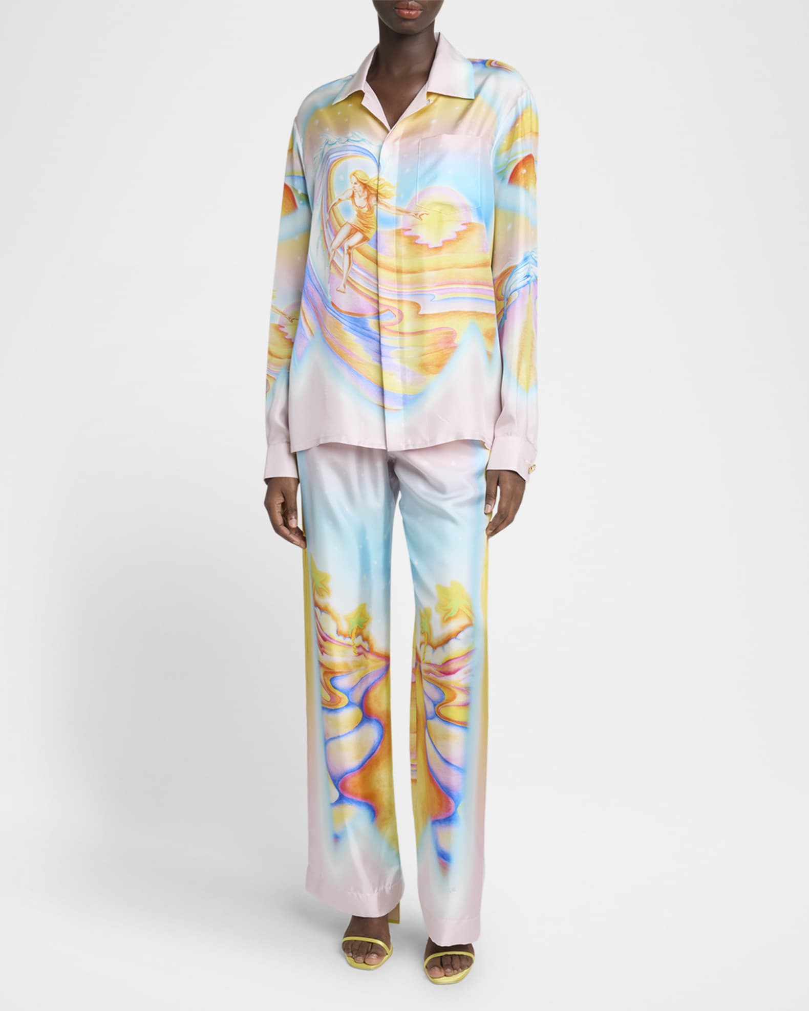 Surf Print Long-Sleeve Silk Blouse 1