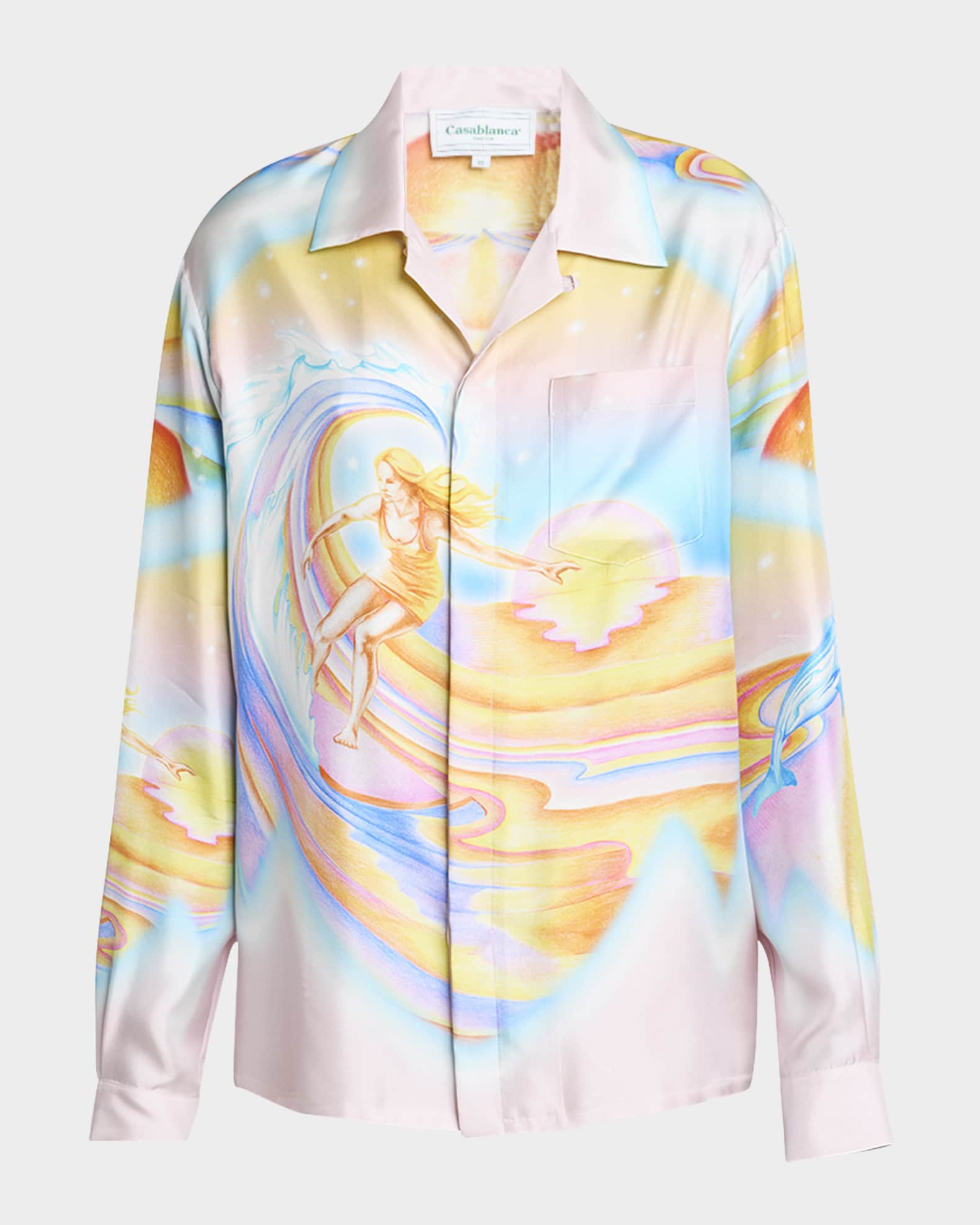 Surf Print Long-Sleeve Silk Blouse 0
