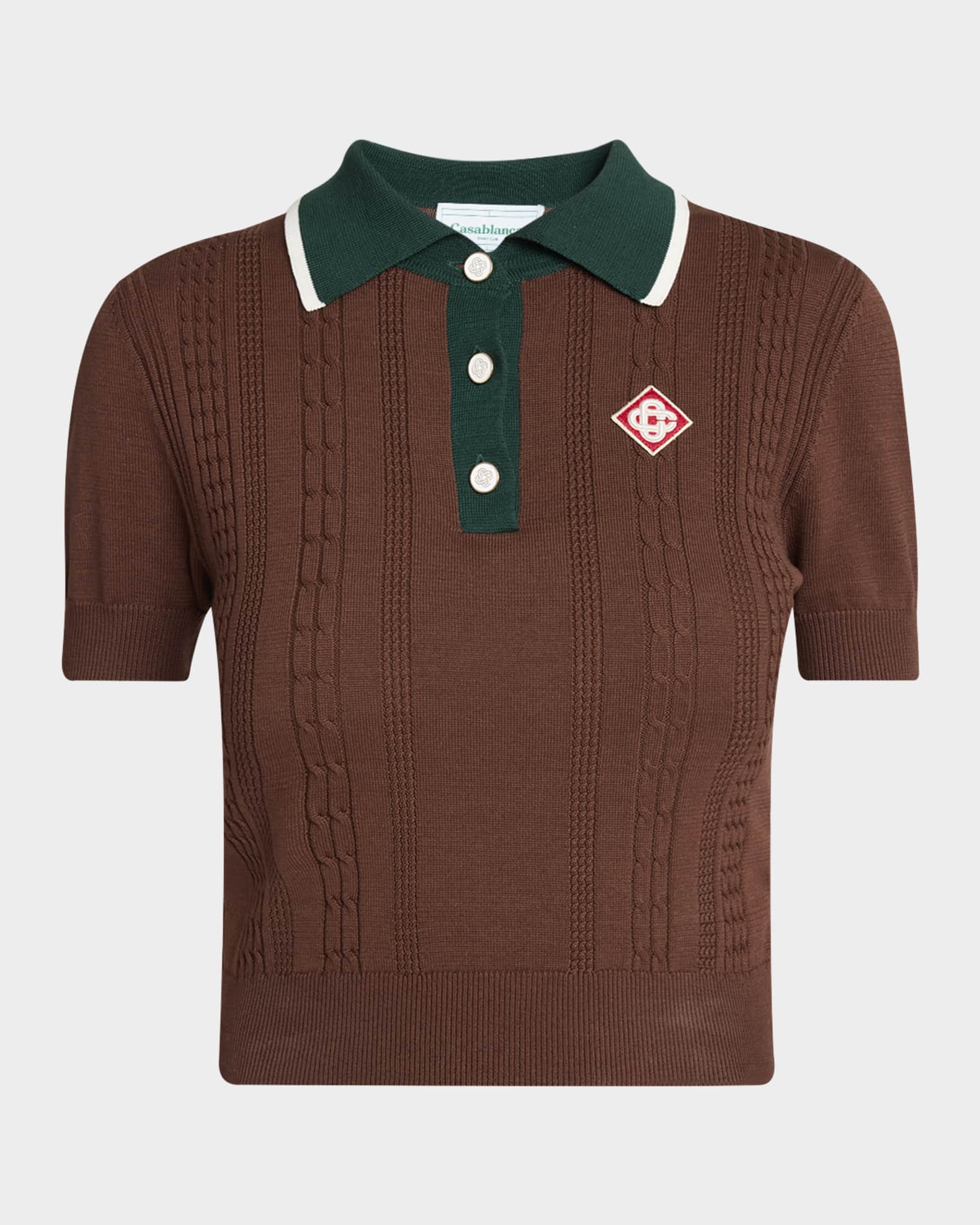 Mini Cable Knit Crop Polo Shirt 0