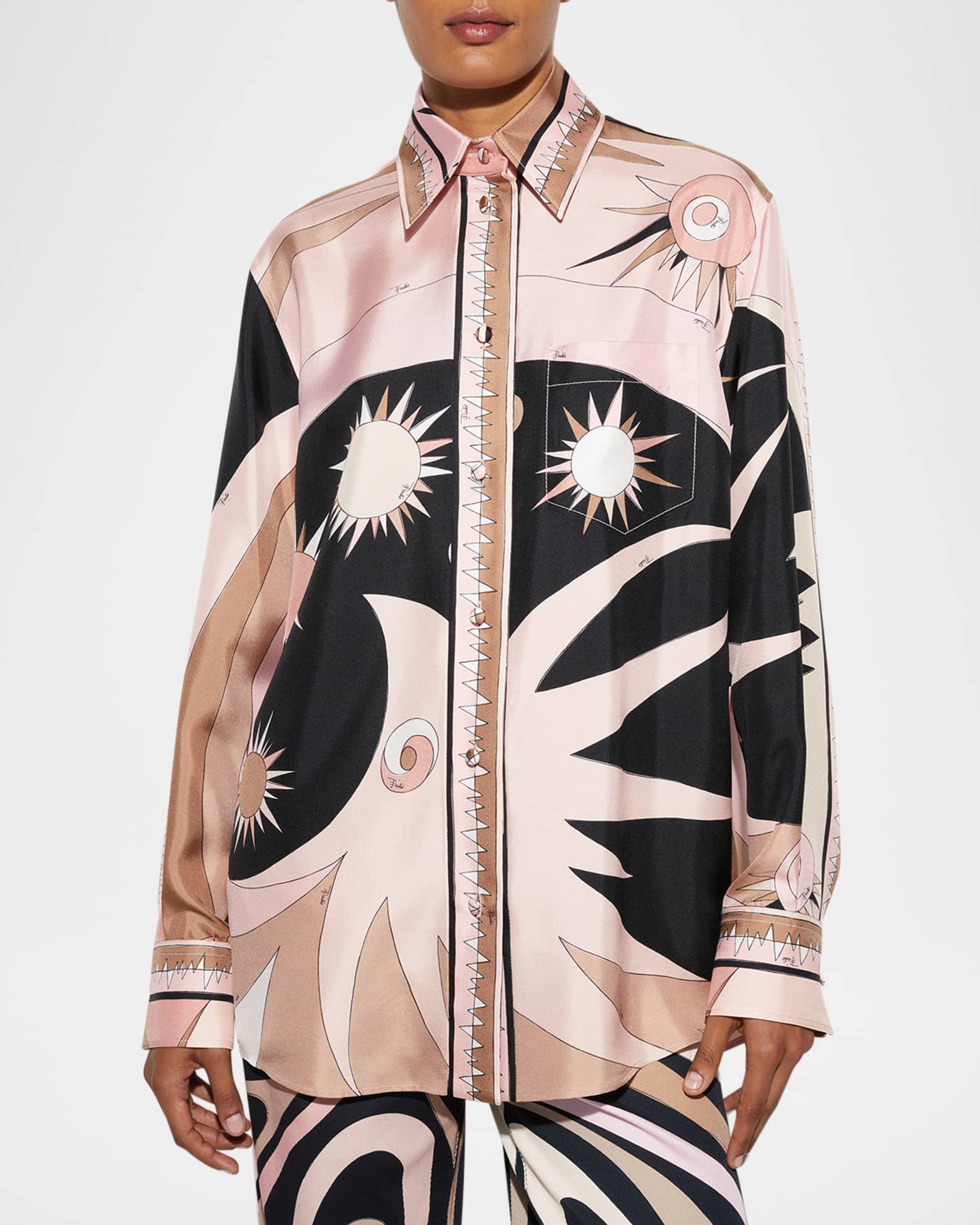Emilio Pucci Stella Print Silk Oversized Shirt | Neiman Marcus