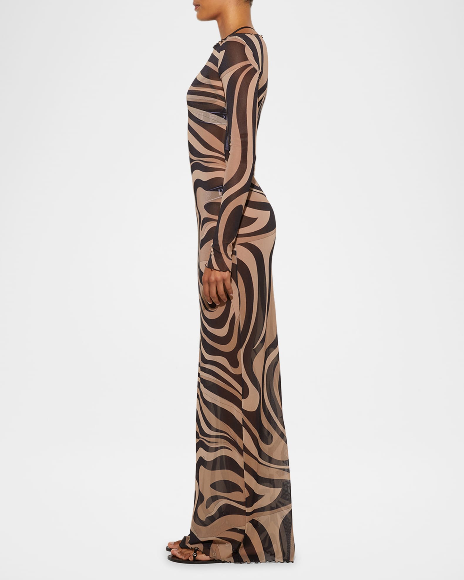Emilio Pucci Marmo-Print Sheer Mesh Long-Sleeve Maxi Dress Emilio Pucci Marmo-Print Sheer Mesh Long-Sleeve Maxi Dress