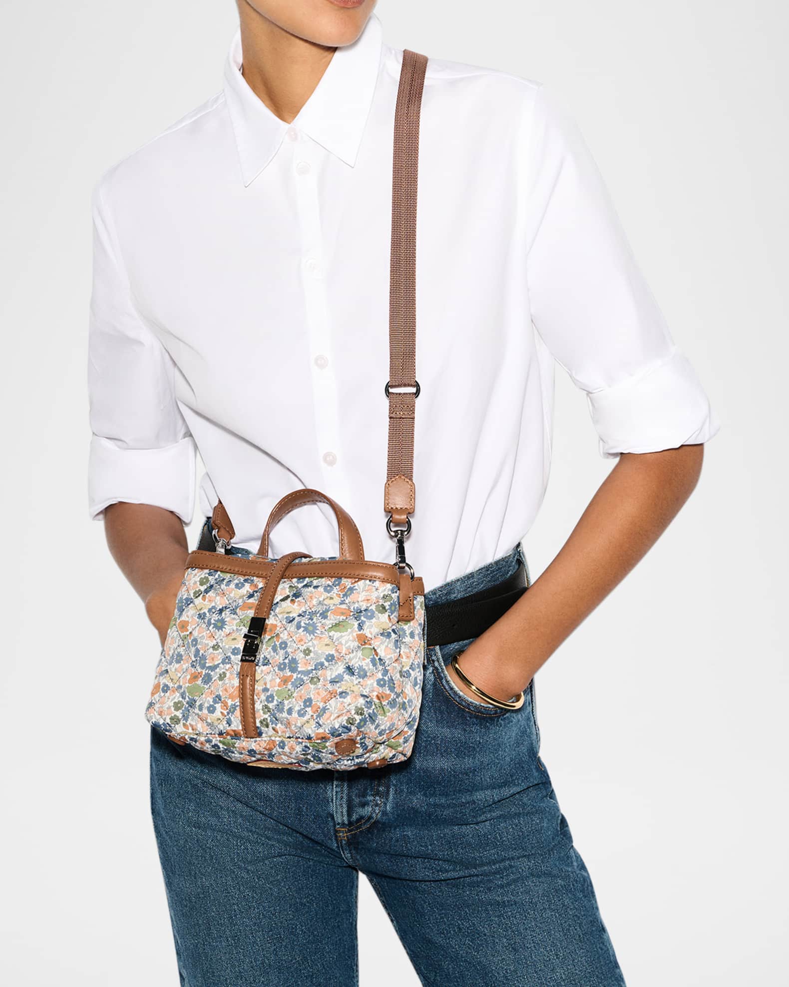 MZ WALLACE Astor Mini Floral-Print Quilted Top-Handle Bag | Neiman