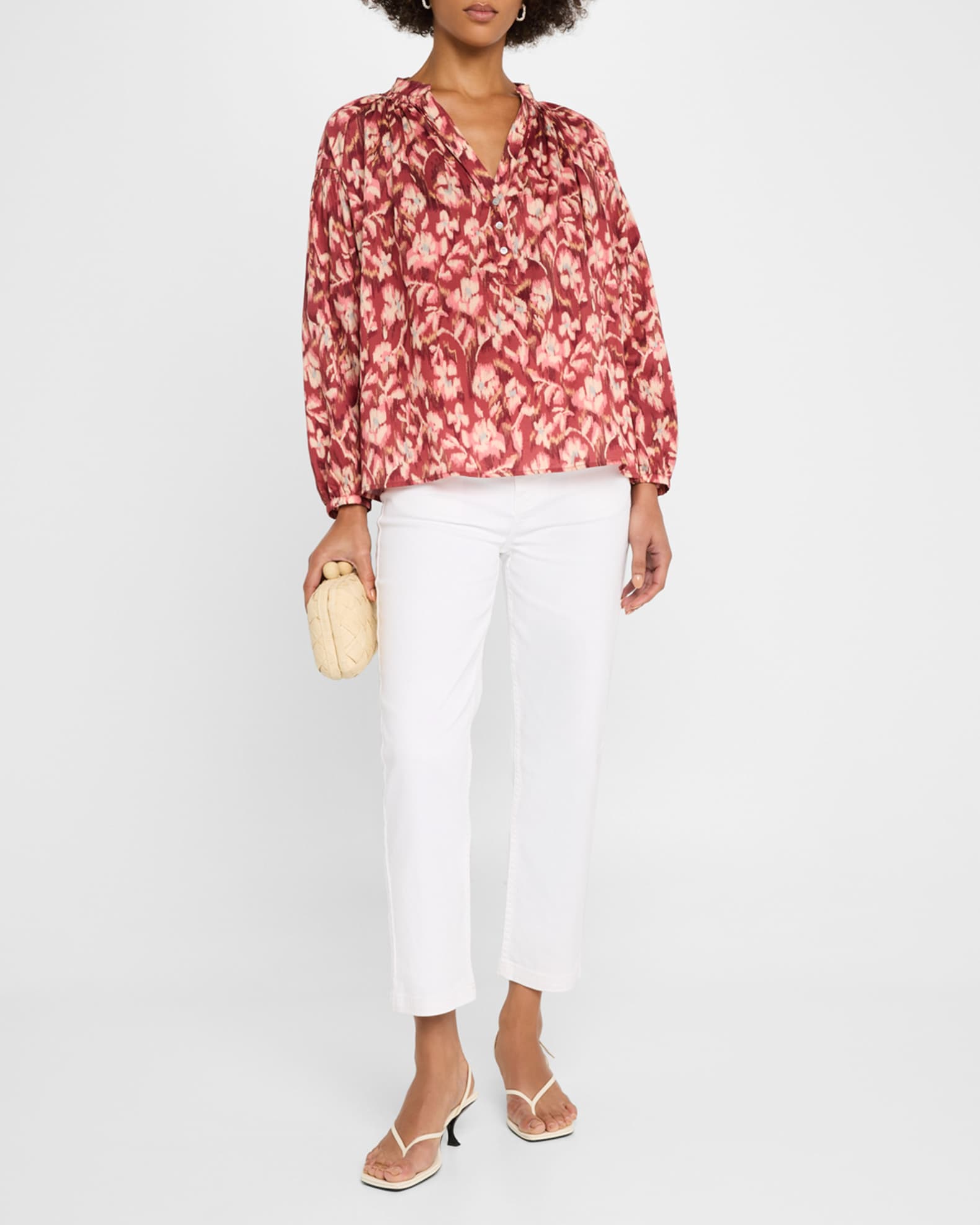 Nipoa Ruched Floral-Print Cotton Top 1