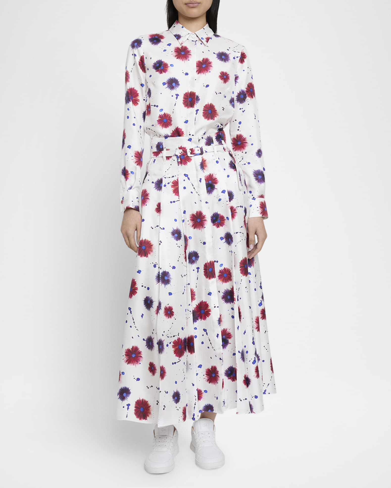 Dugald Floral-Print Pleated Midi Skirt With Belt 1