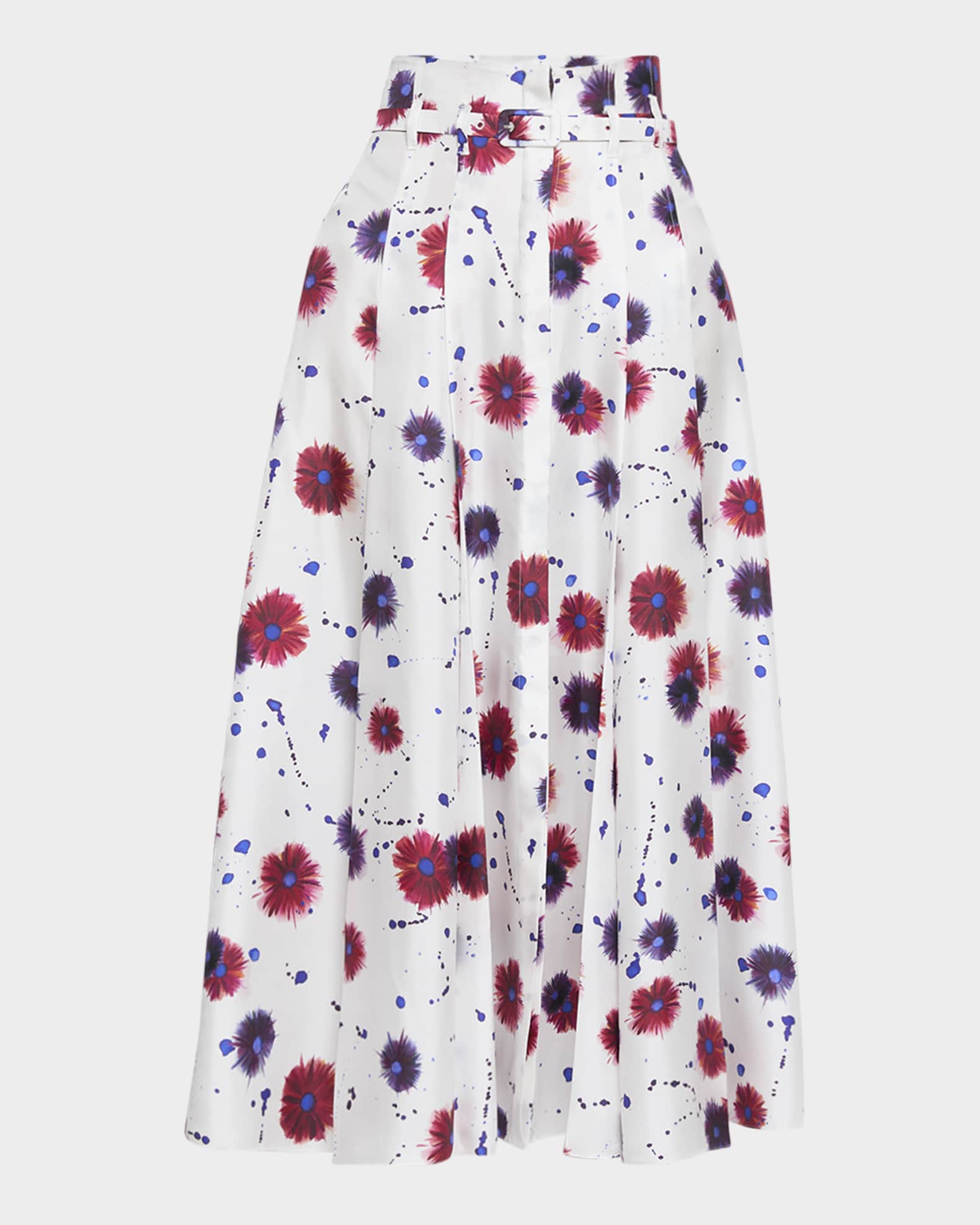 Dugald Floral-Print Pleated Midi Skirt With Belt 0