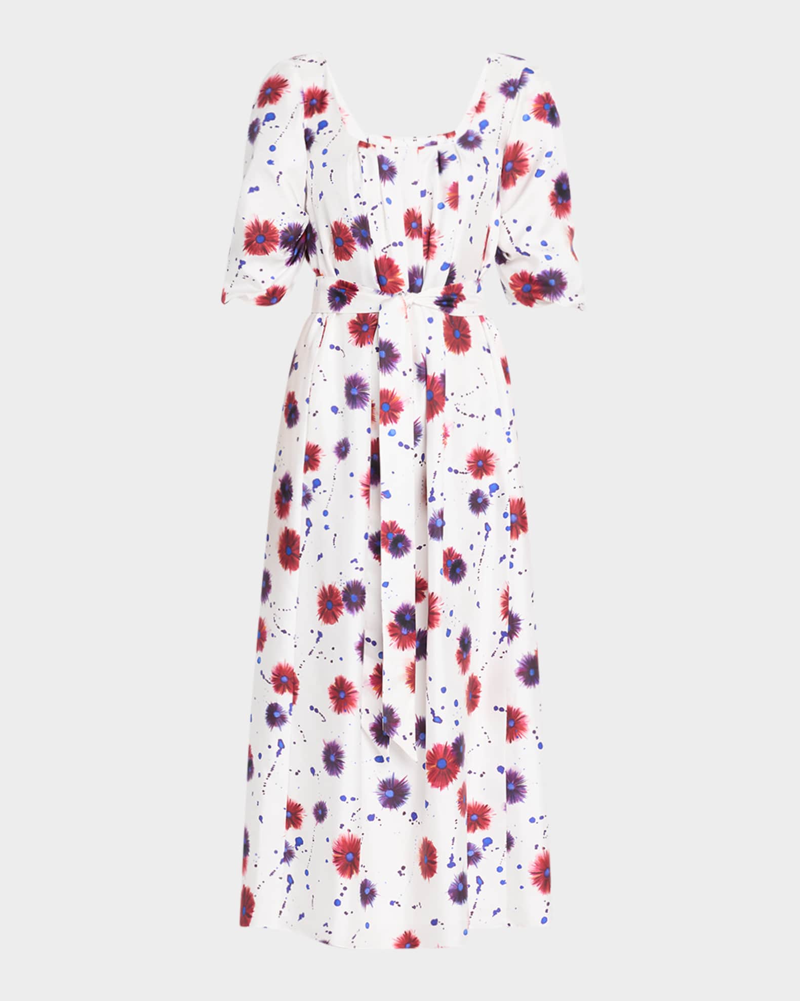 Payden Floral Print Silk Puff-Sleeve Midi Dress 0