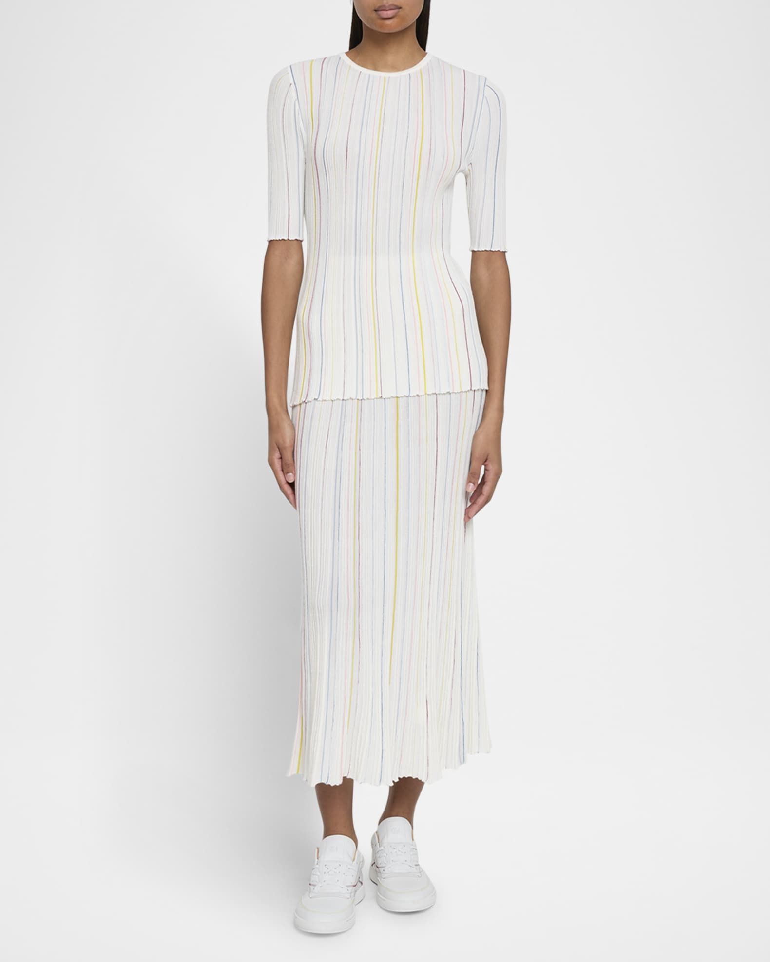 Celeano Striped Plisse Midi Skirt 1