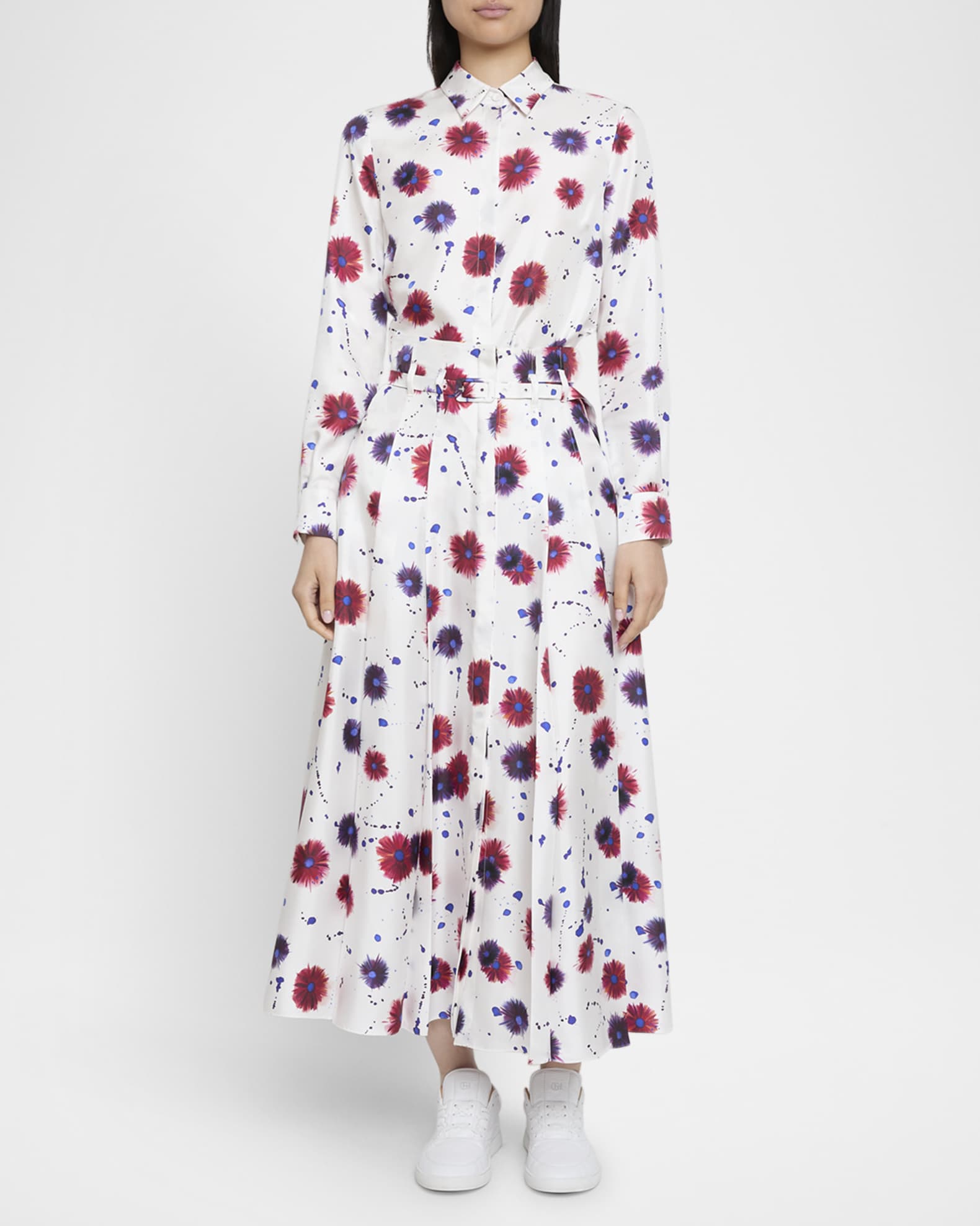 Henri Flower Splatter Paint-Print Silk Blouse 1
