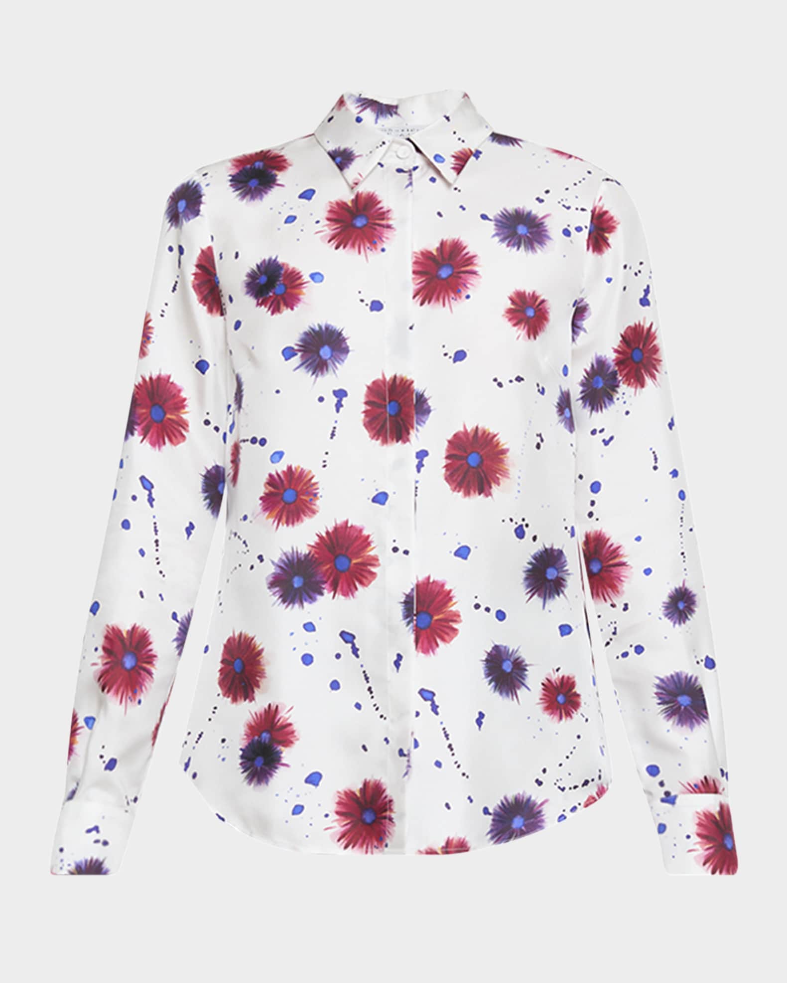 Henri Flower Splatter Paint-Print Silk Blouse 0