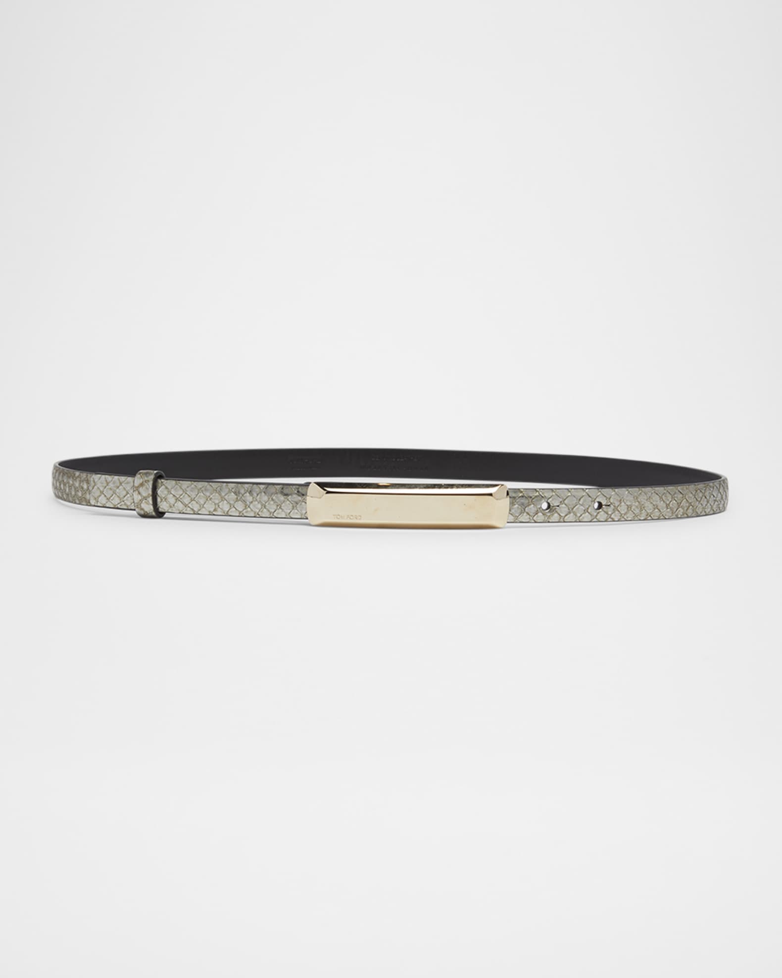 Bar Snake Leather Skinny Belt 0