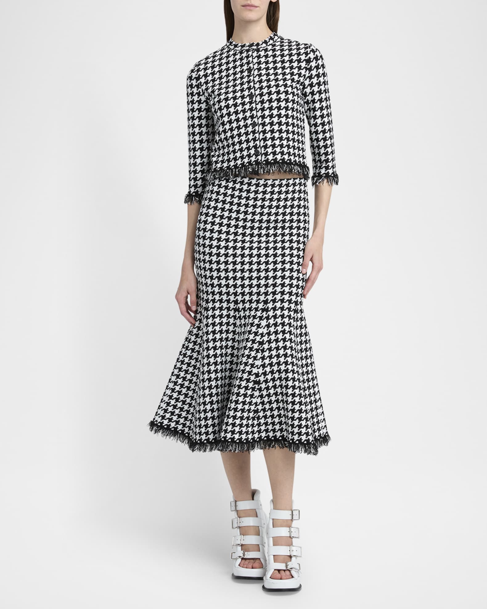 Houndstooth Fit-&-Flare Midi Skirt 1