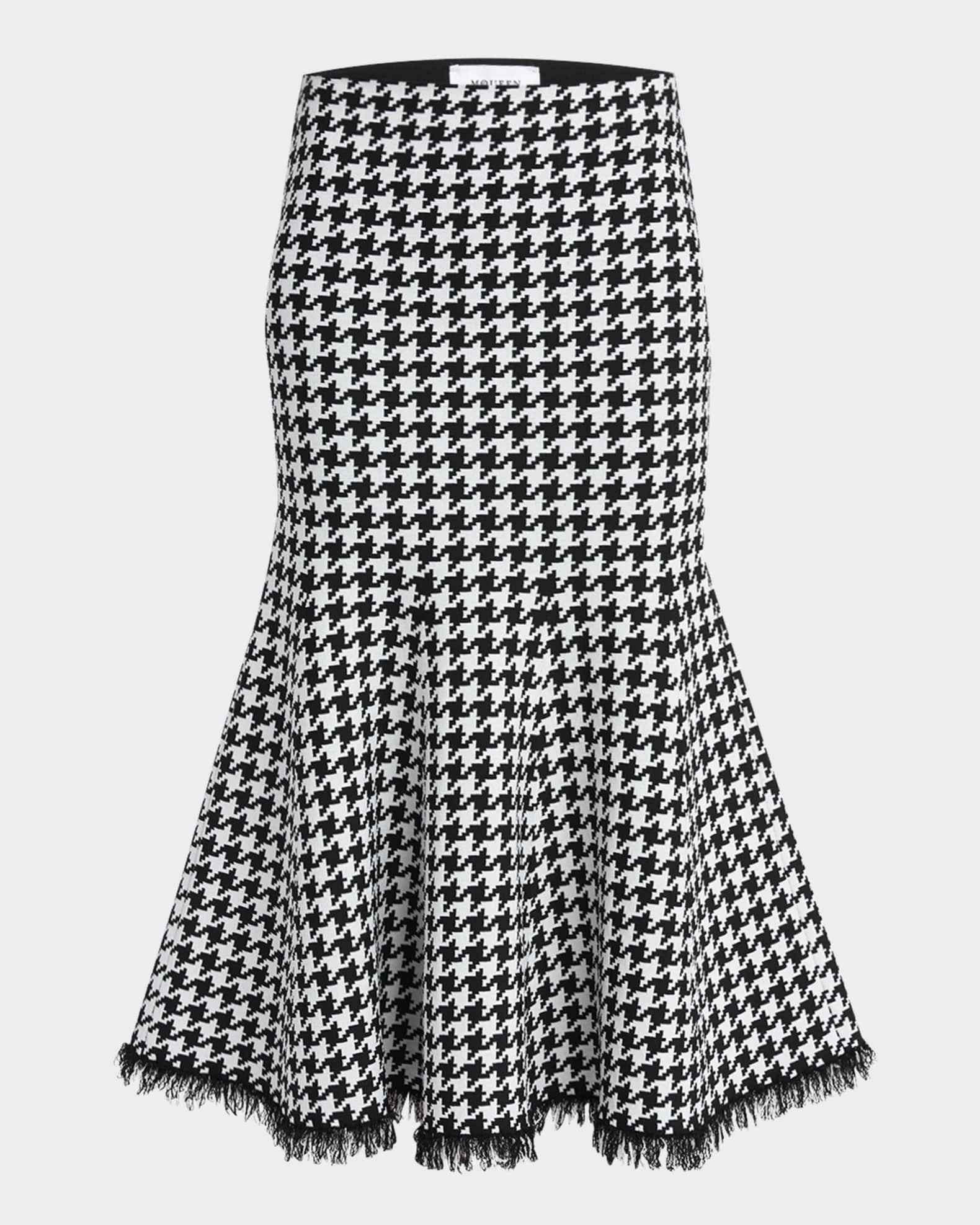 Houndstooth Fit-&-Flare Midi Skirt 0
