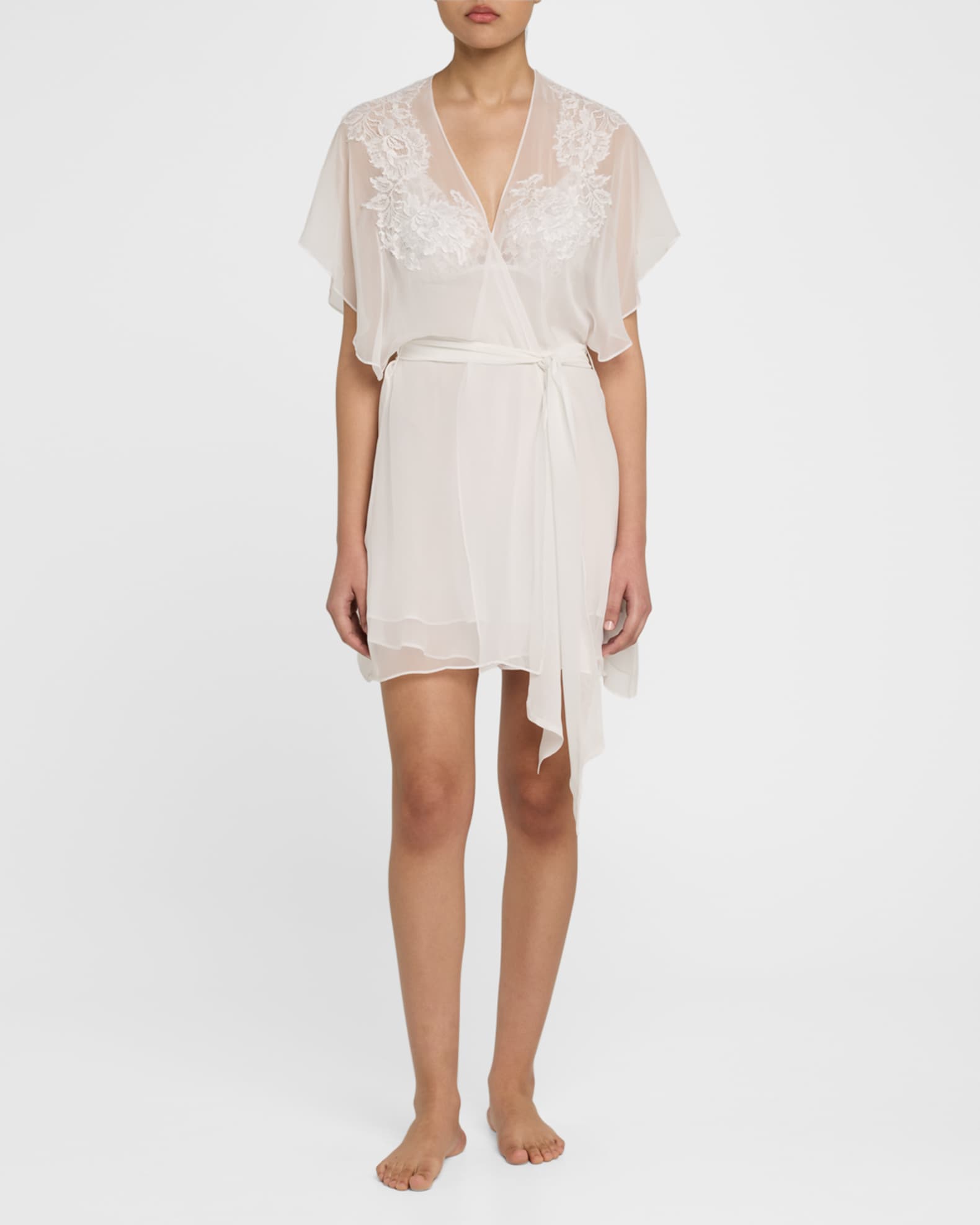 Floral Applique Silk Chiffon Robe 1