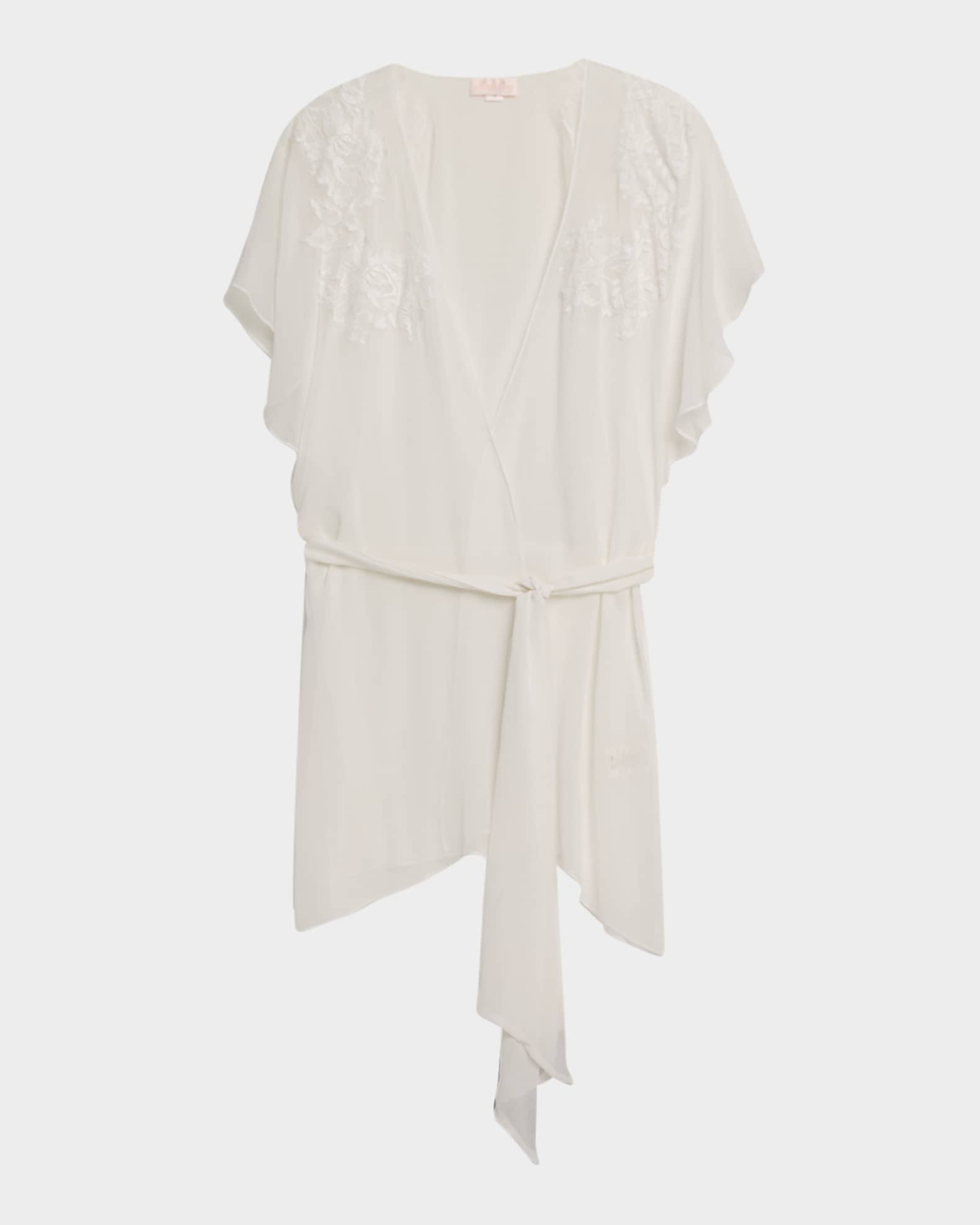 Floral Applique Silk Chiffon Robe 0