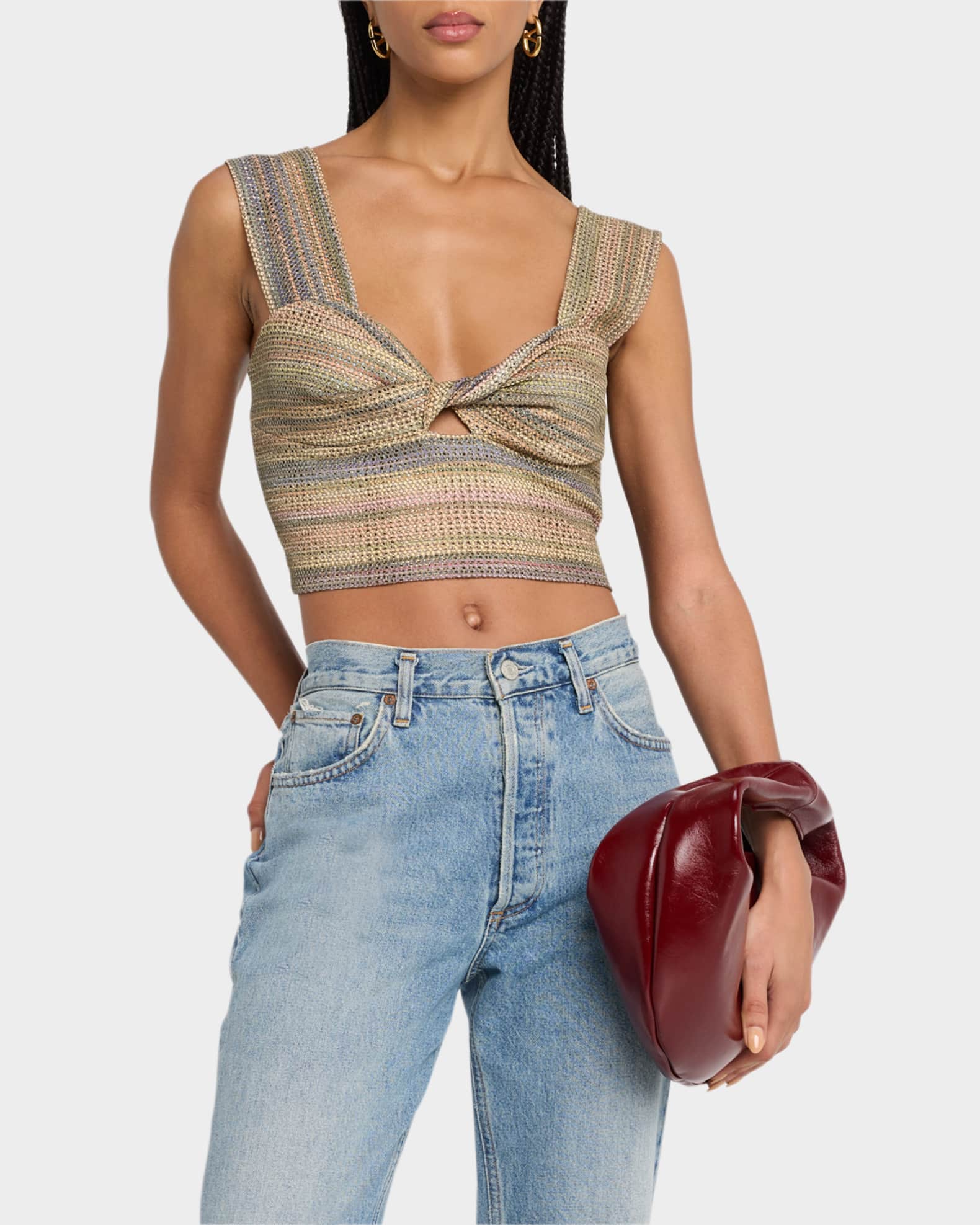 Eloy Twist-Front Sleeveless Crop Top 