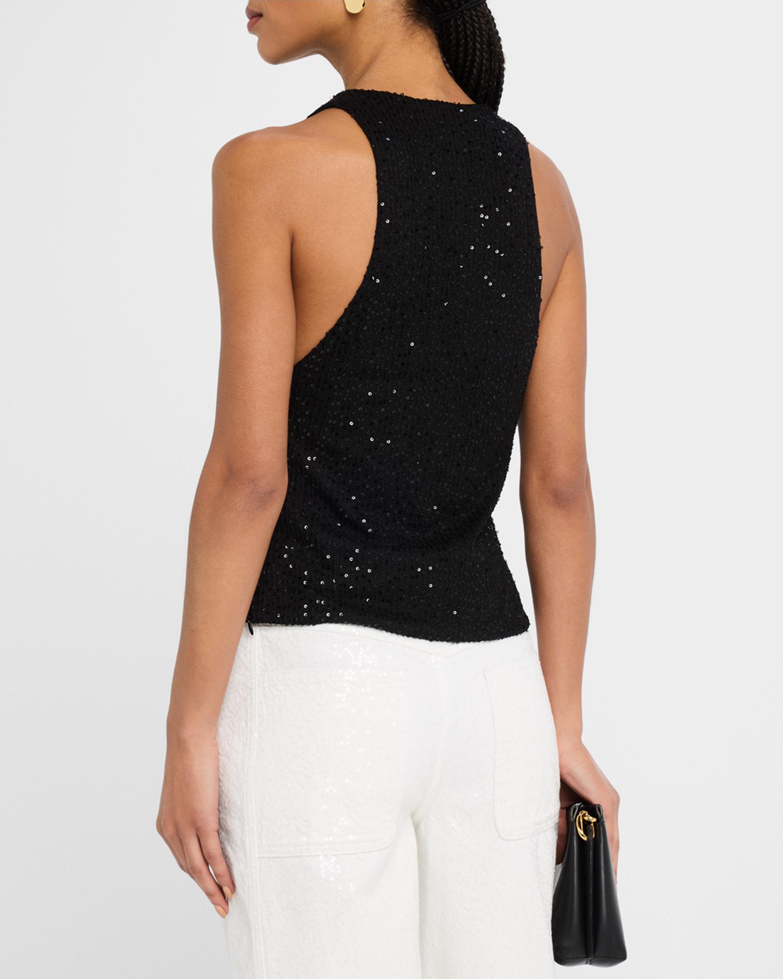 Top Great Plains Marron à Sequins - Motif Floral, Col V, Sans Manches, Taille M - Occasion Très Bon état