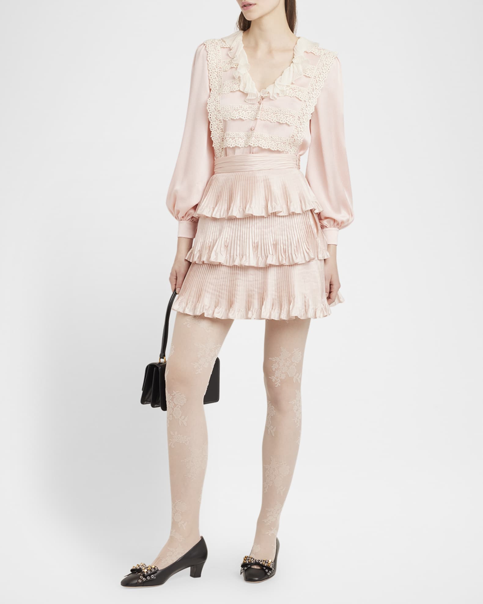 Ruffle V-Neck Lace Trim Silk Shirt 1