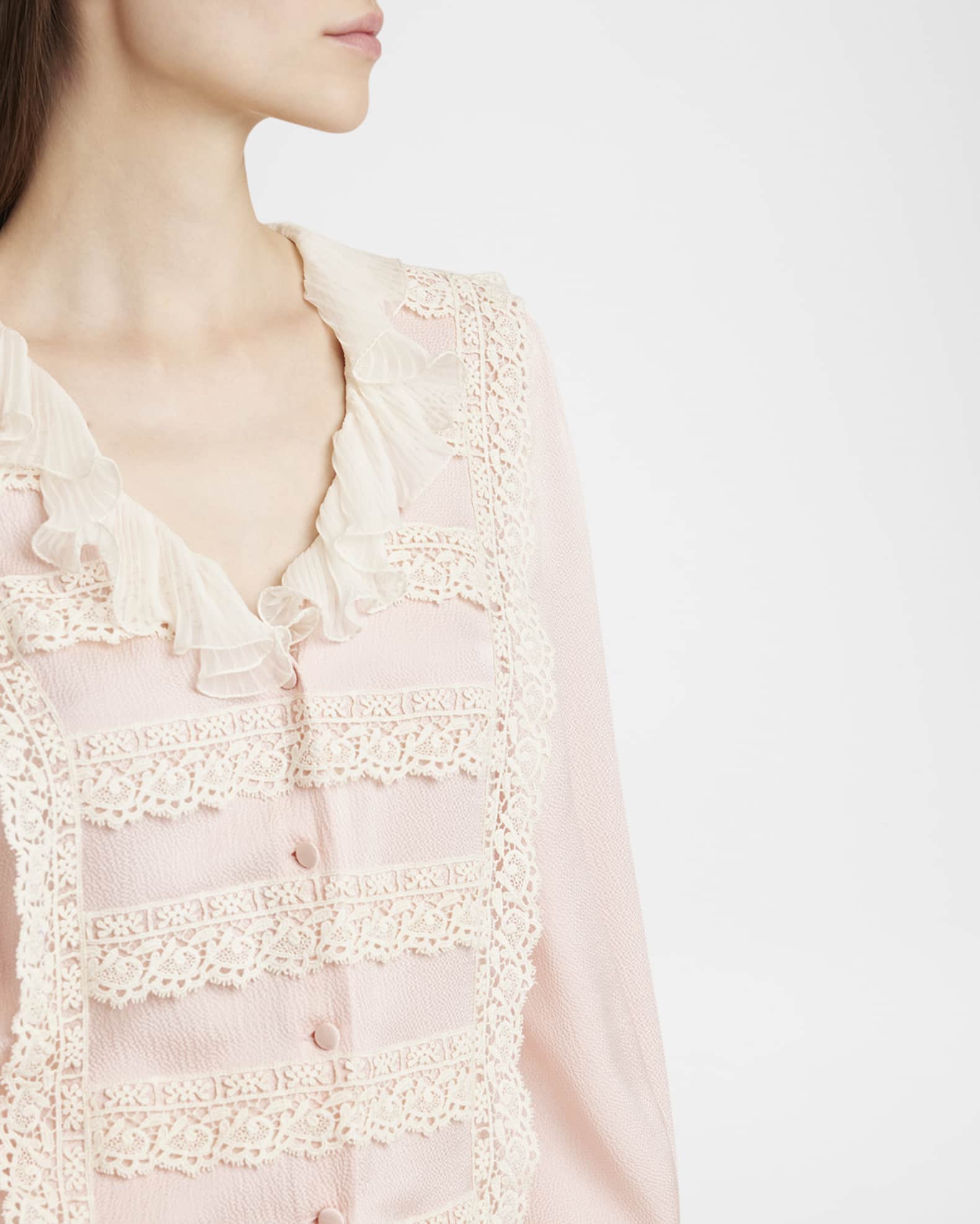 Lace Splicing Ruffle V-Neck Pullover Top