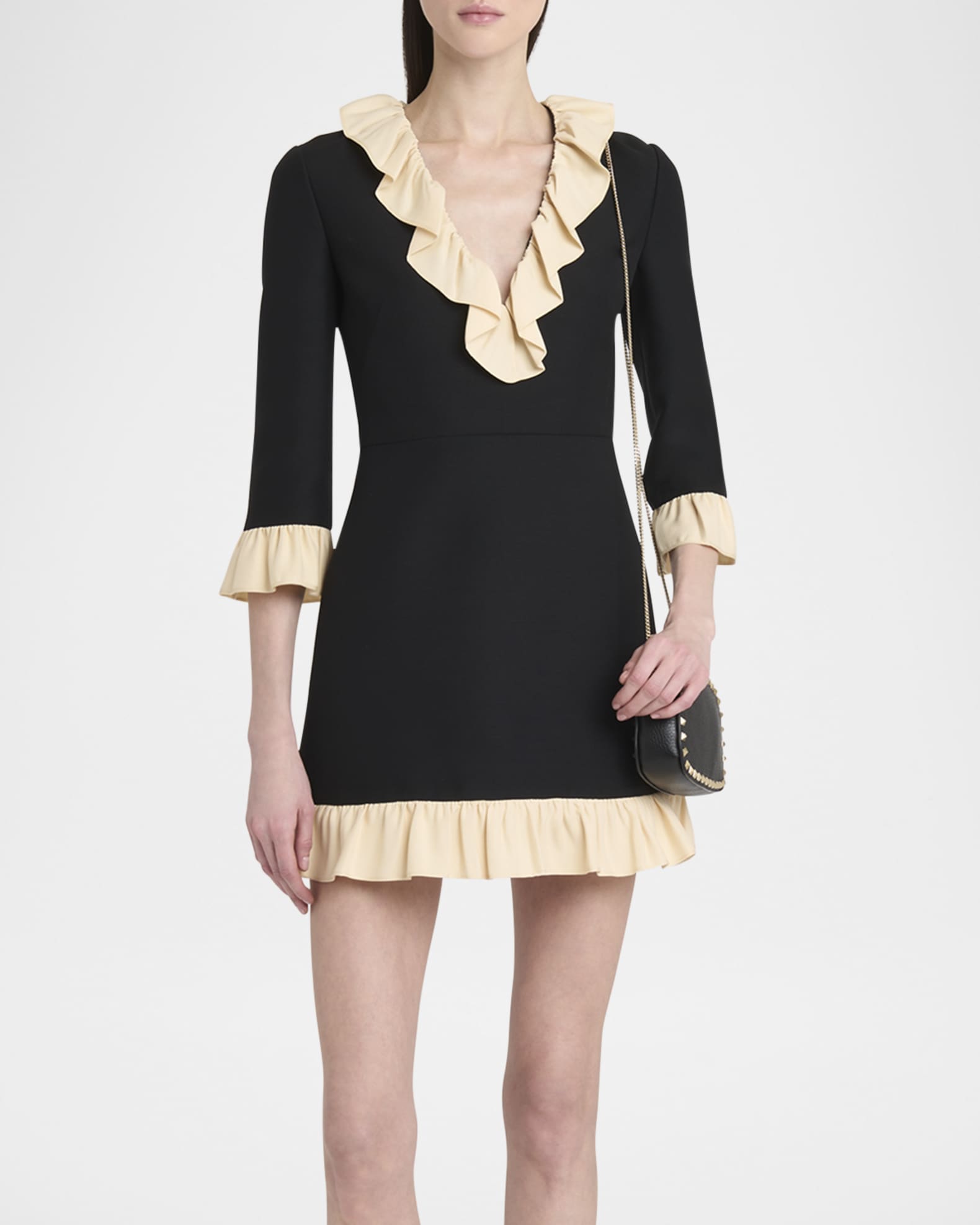 Ruffle V-Neck 3/4-Sleeve Mini Dress 1