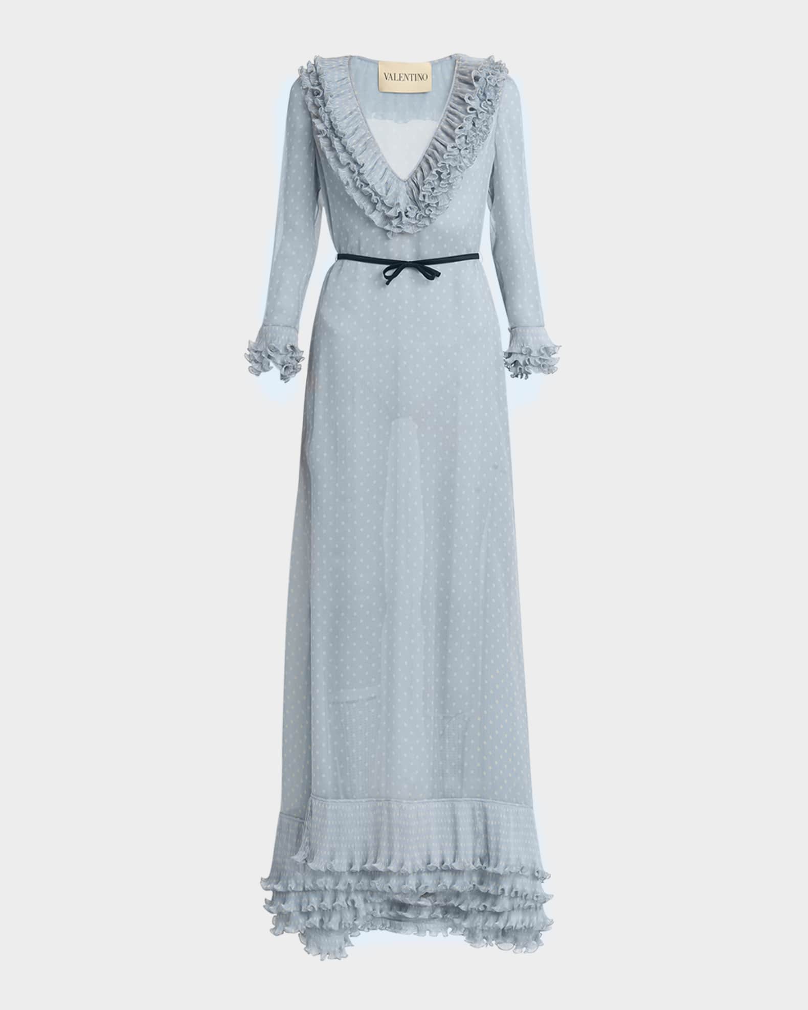 Polka Dot Layered Ruffle Sheer Gown with Ribbon 0