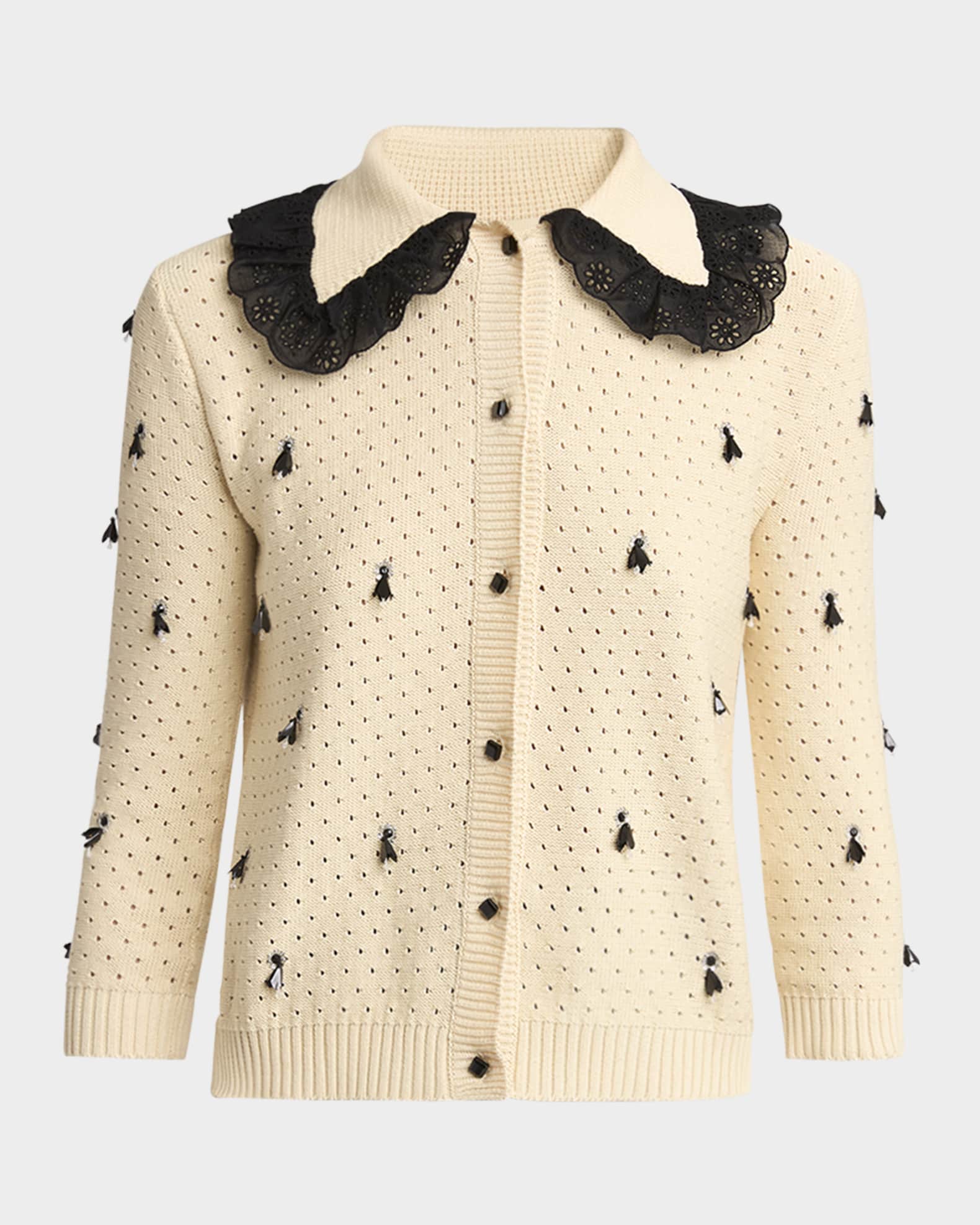 Pointelle Micro Tassel Ruffled Cardigan 0
