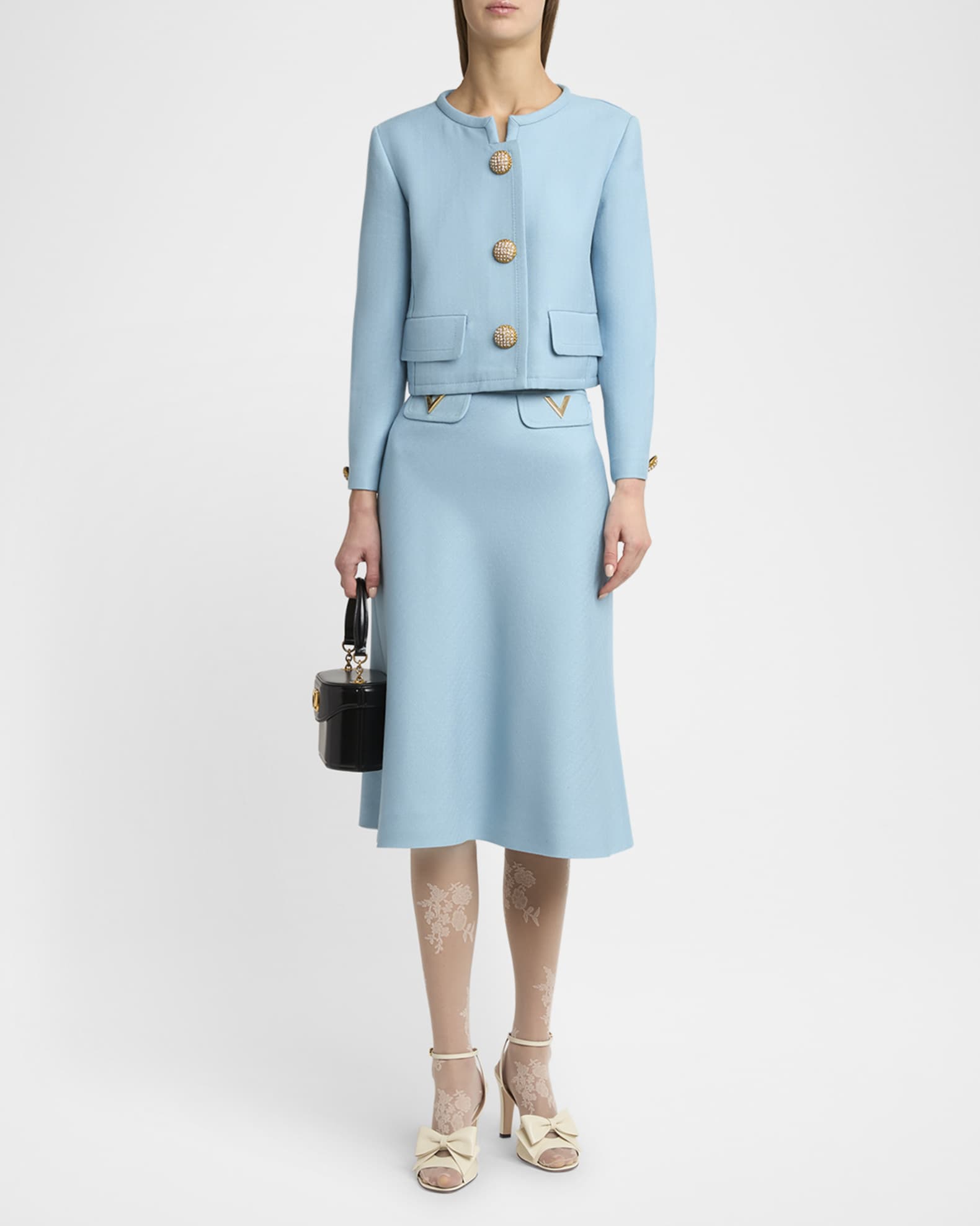 Valentino Garavani V Logo Solid Viscose Skirt | Neiman Marcus