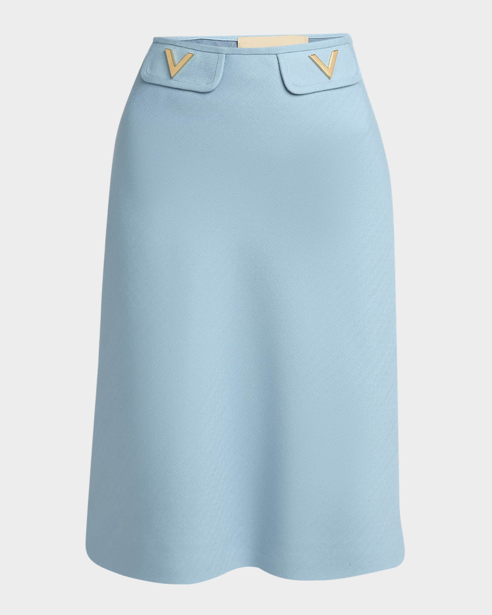 Valentino Garavani V Logo Solid Viscose Skirt | Neiman Marcus